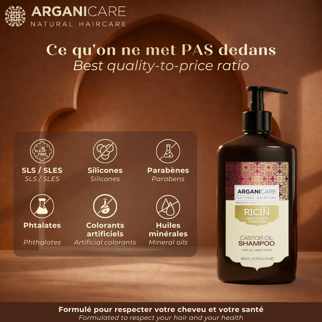 Arganicare Champú crecimiento cabello aceite ricino argán orgánico 400 ml