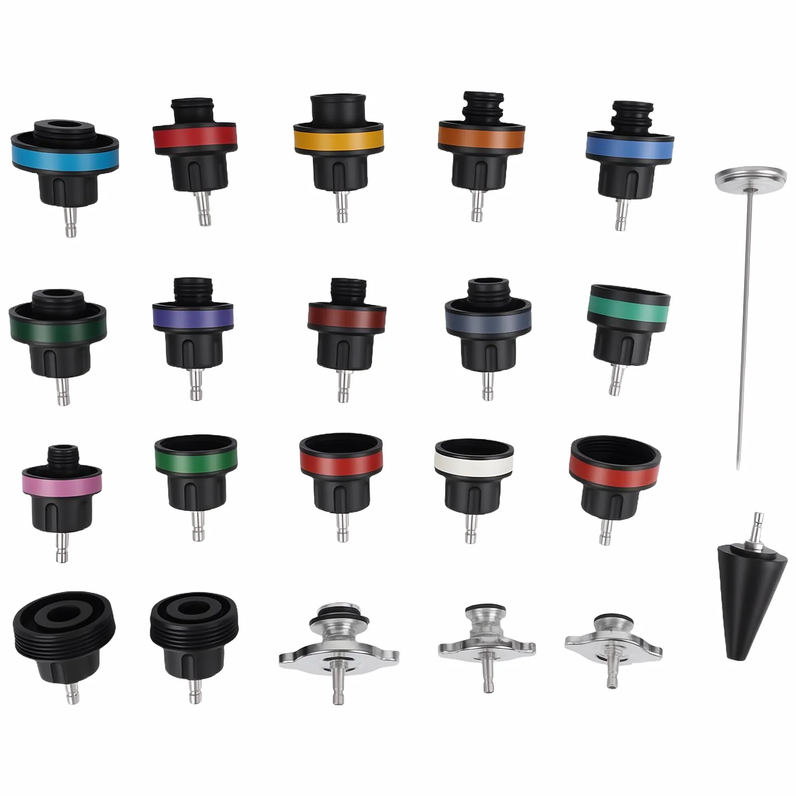 OiLiehu Kit de Probador de Presión de Refrigerante 28 Piezas, con Herramienta de Purga y Llenado, 17 Adaptadores Metálicos para Coches, Color Rojo