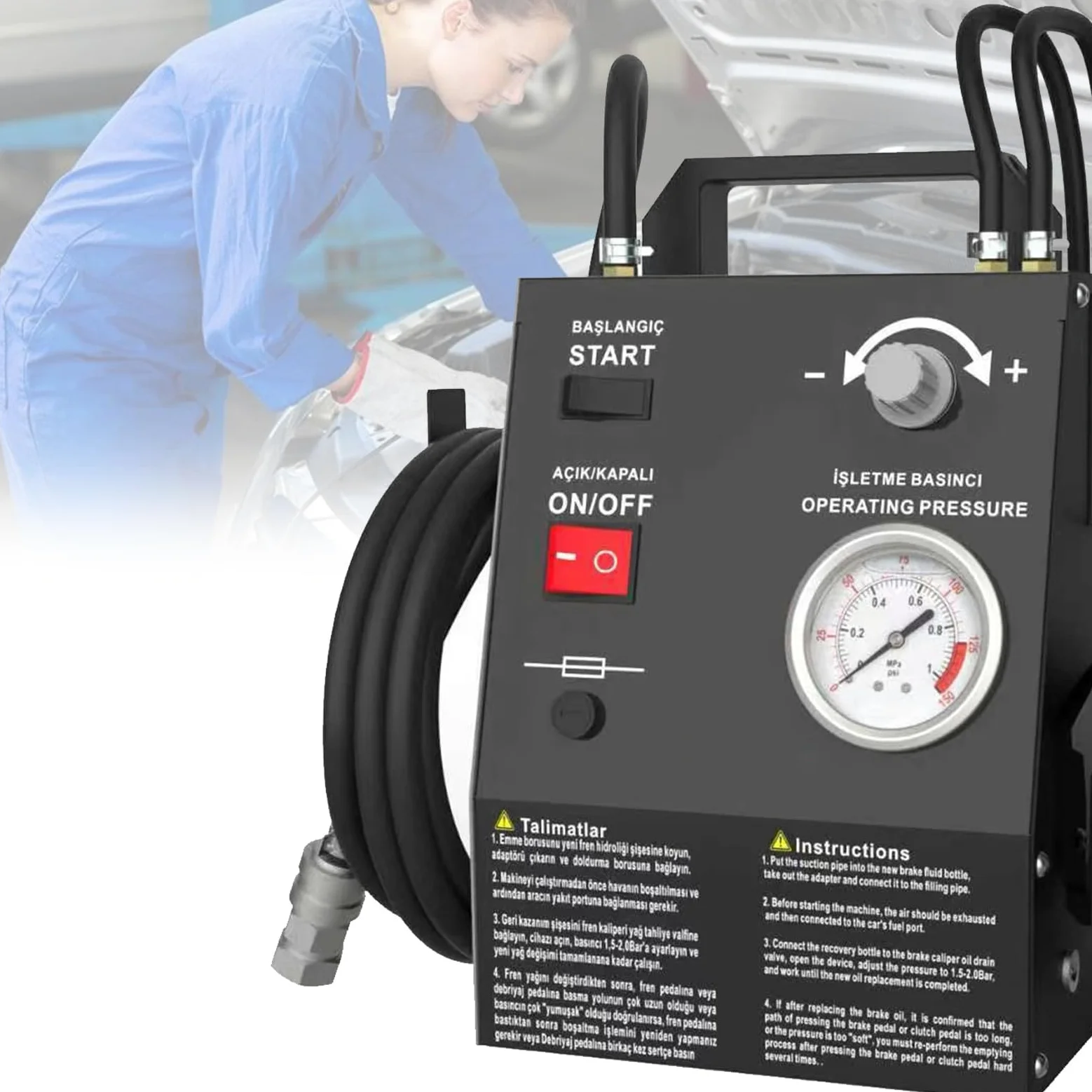 Kit de purga automática de frenos, cambiador de líquido de frenos para automóviles, kit de sistemas de válvula de purga de frenos, con adaptador para cilindro maestro de 16 pulgadas. PackageA-Black