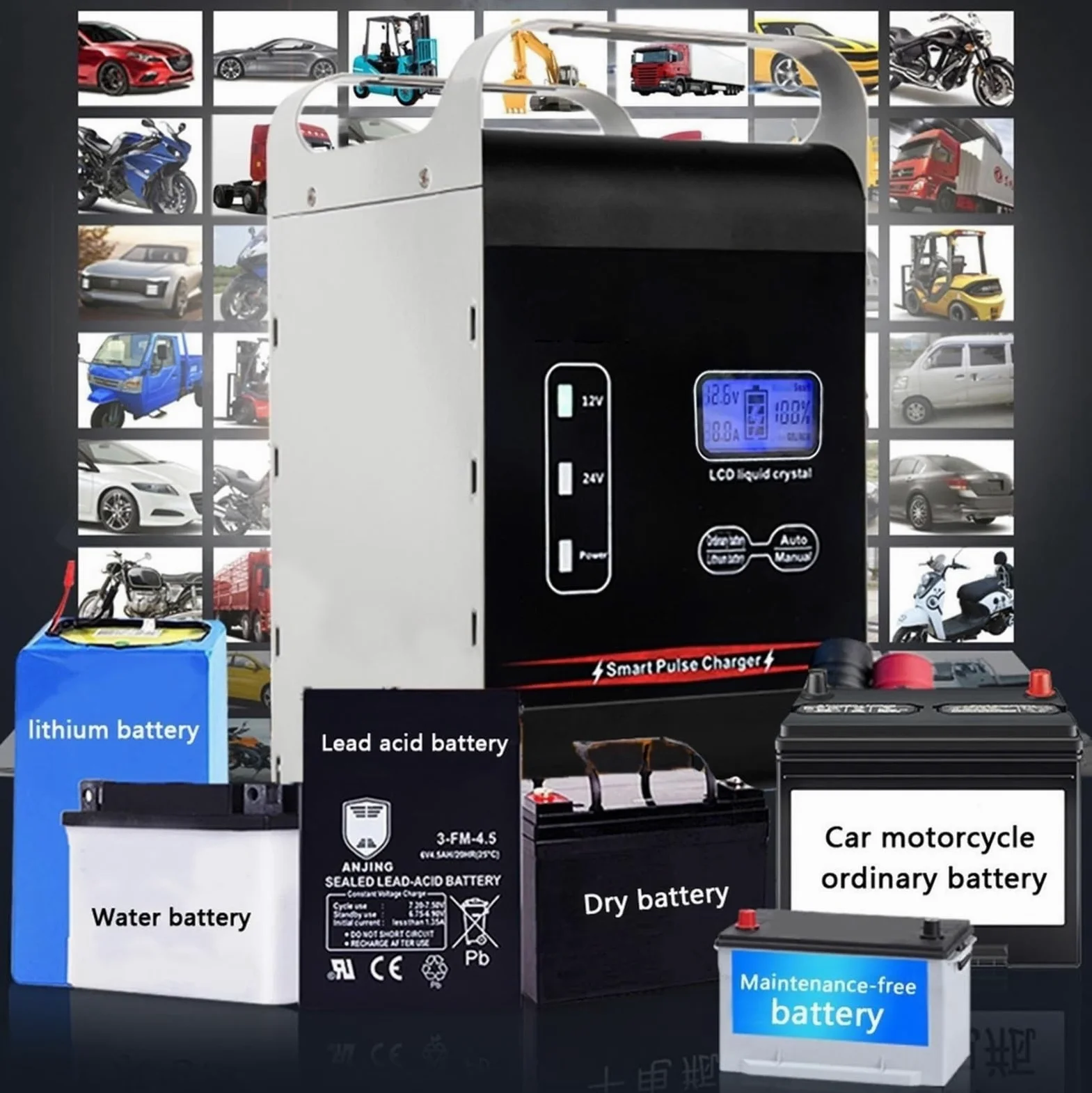 Arrancador De Coches 12V 24V 600W de gran alcance de la batería del cargador del coche 6A - Móvil 100A 200A 400Ah Barco Auto Carretilla elevadora de almacenamiento de carga rápida Arrancador De Bateri