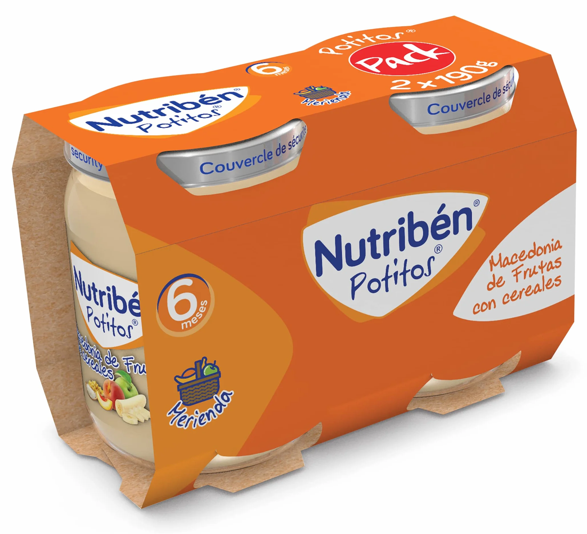 Nutribén Potitos Macedonia de Frutas con Cereales Pack 6 x 190g Bebés 6 Meses Sin Azúcares Añadidos