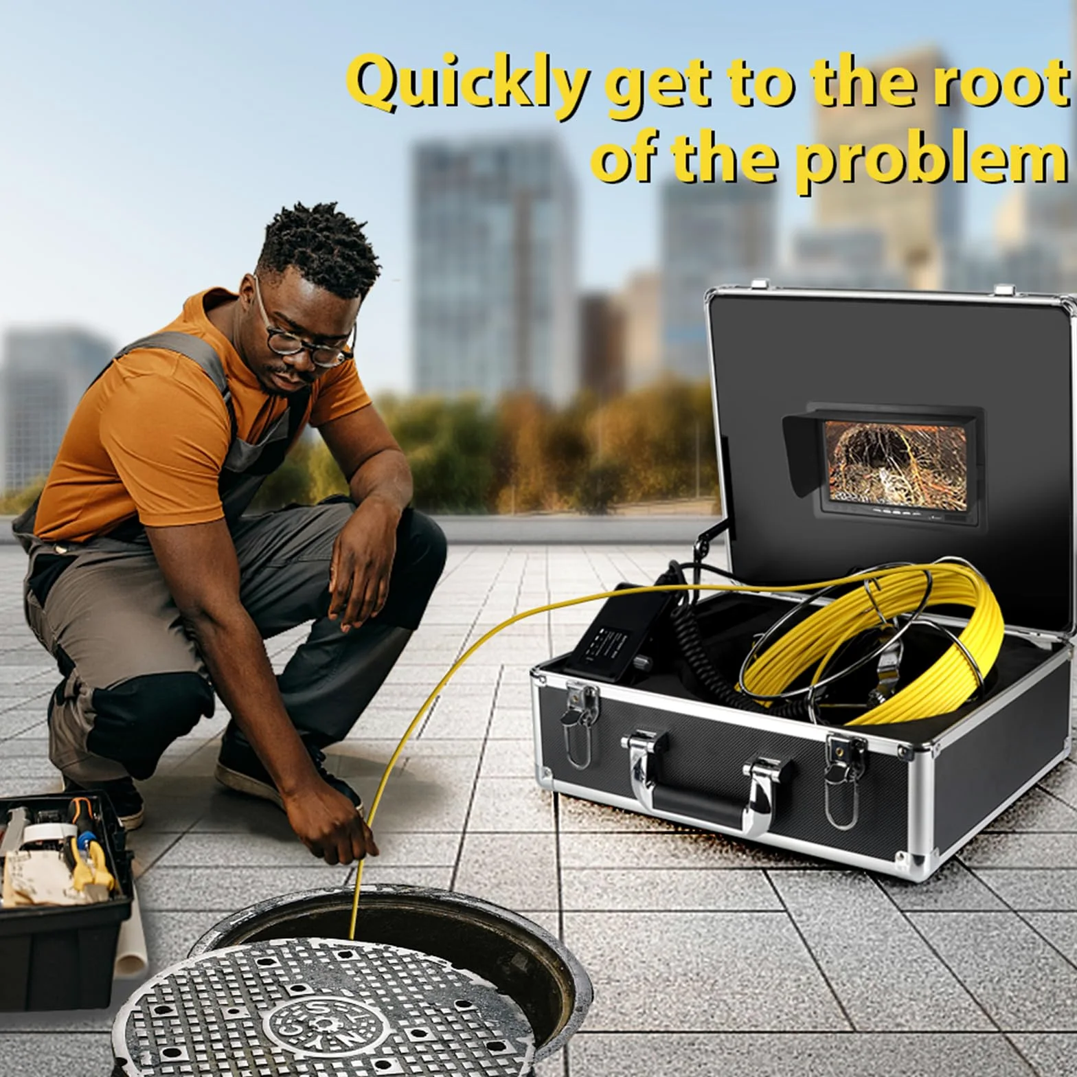 KAOLALI Cámara Endoscópica 50M con DVR, Cámara Inspección Tuberias de 7 Pulgadas, Cámaras para Boroscopio IP68 Impermeable Cámaras de Inspección ángulo de 110° con 6 Lámparas LED, SD 8 GB