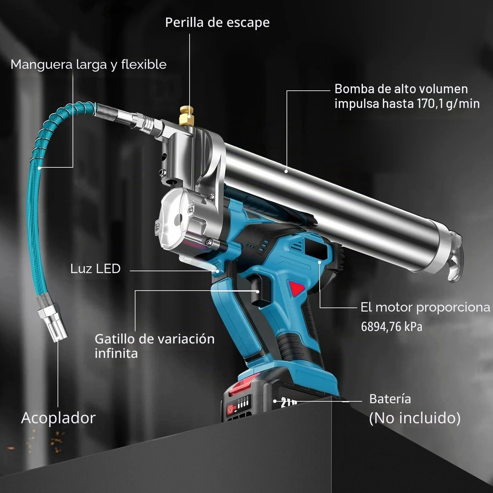 LIROPAU Pistola engrasadora a batería engrasadora Compatible con Makita 18V | pistola engrasadora eléctrica a batería, manguera de 45cm, 1 alicates de bloqueo, punta puntiaguda, engrasadora