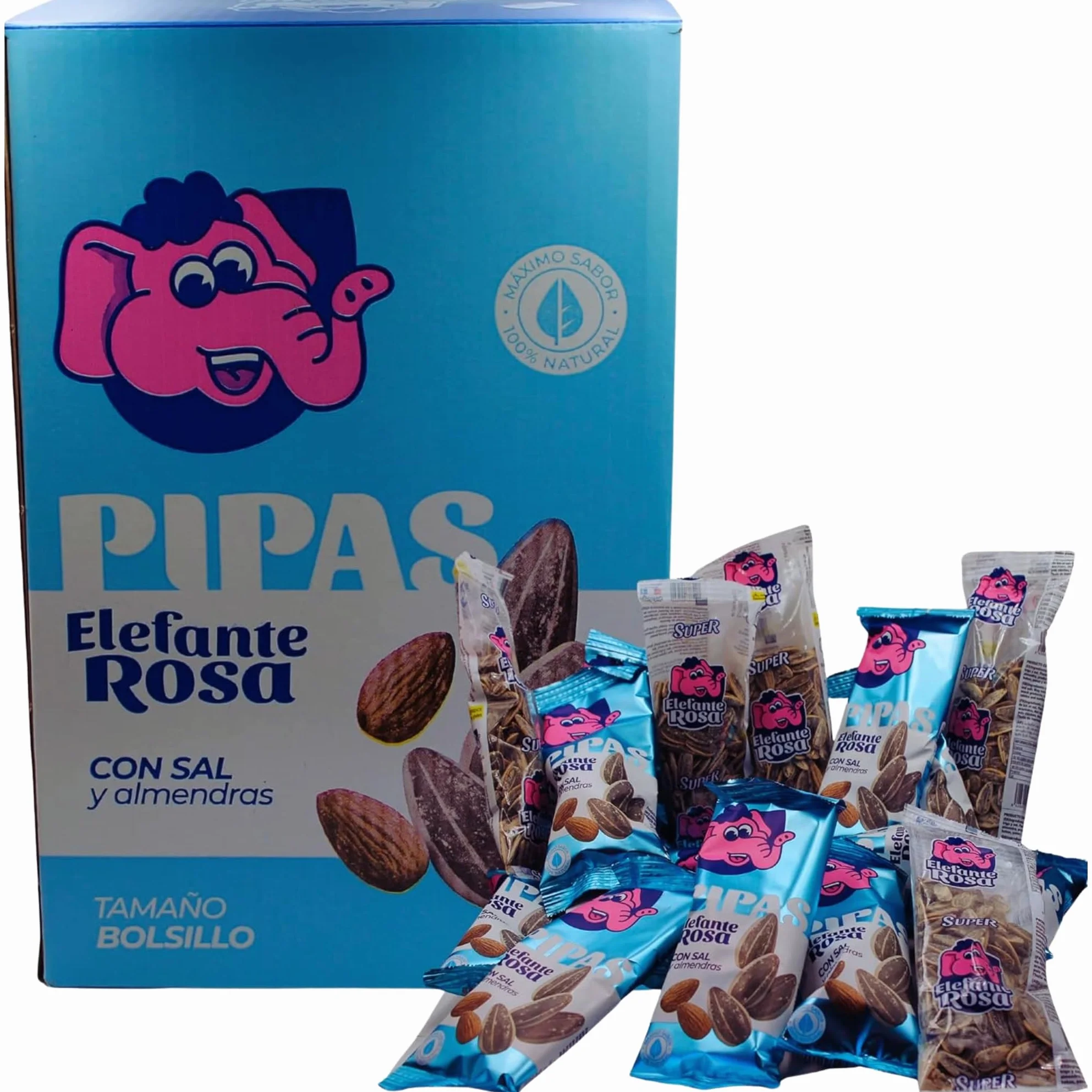 Pipas El Elefante Rosa Almendra Pack 35 Unidades Snack Girasol Tostado Sal Frutos Secos Aperitivo