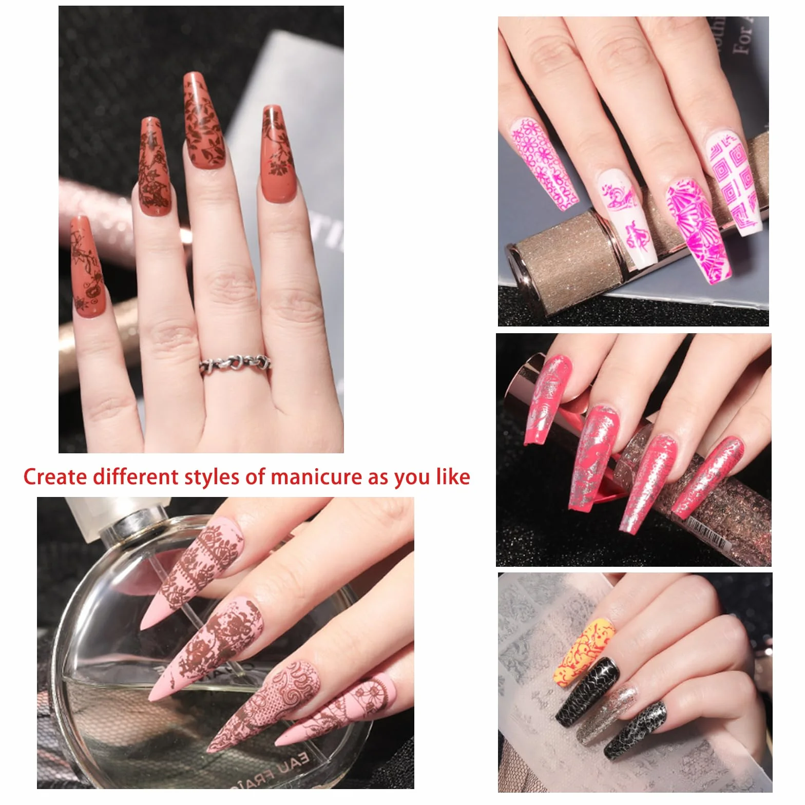 Nail Art Stamper,14 Pcs Placas Estampacion Uñas Nail Stamping Kit,Sellos De Silicona Transparente,Estampador Para Uñas Con Raspador