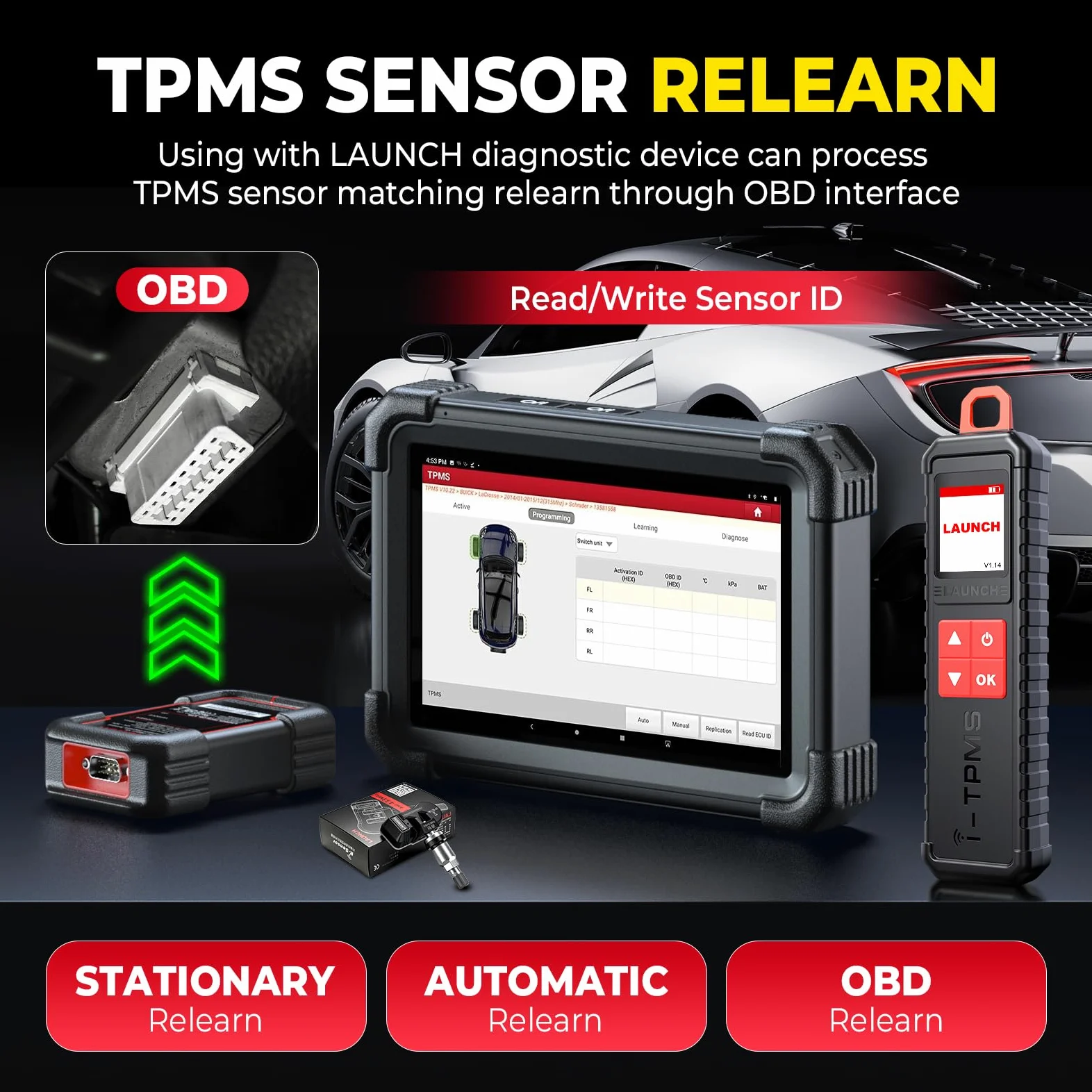 LAUNCH X431 i-TPMS Sensores de Presión de Neumáticos, Activar/Nuevo Aprender/Programar Detector de Presión de Neumáticos, Herramienta de Diagnóstico de TPMS Funciona con X431 V+/Pros V/Pad VII