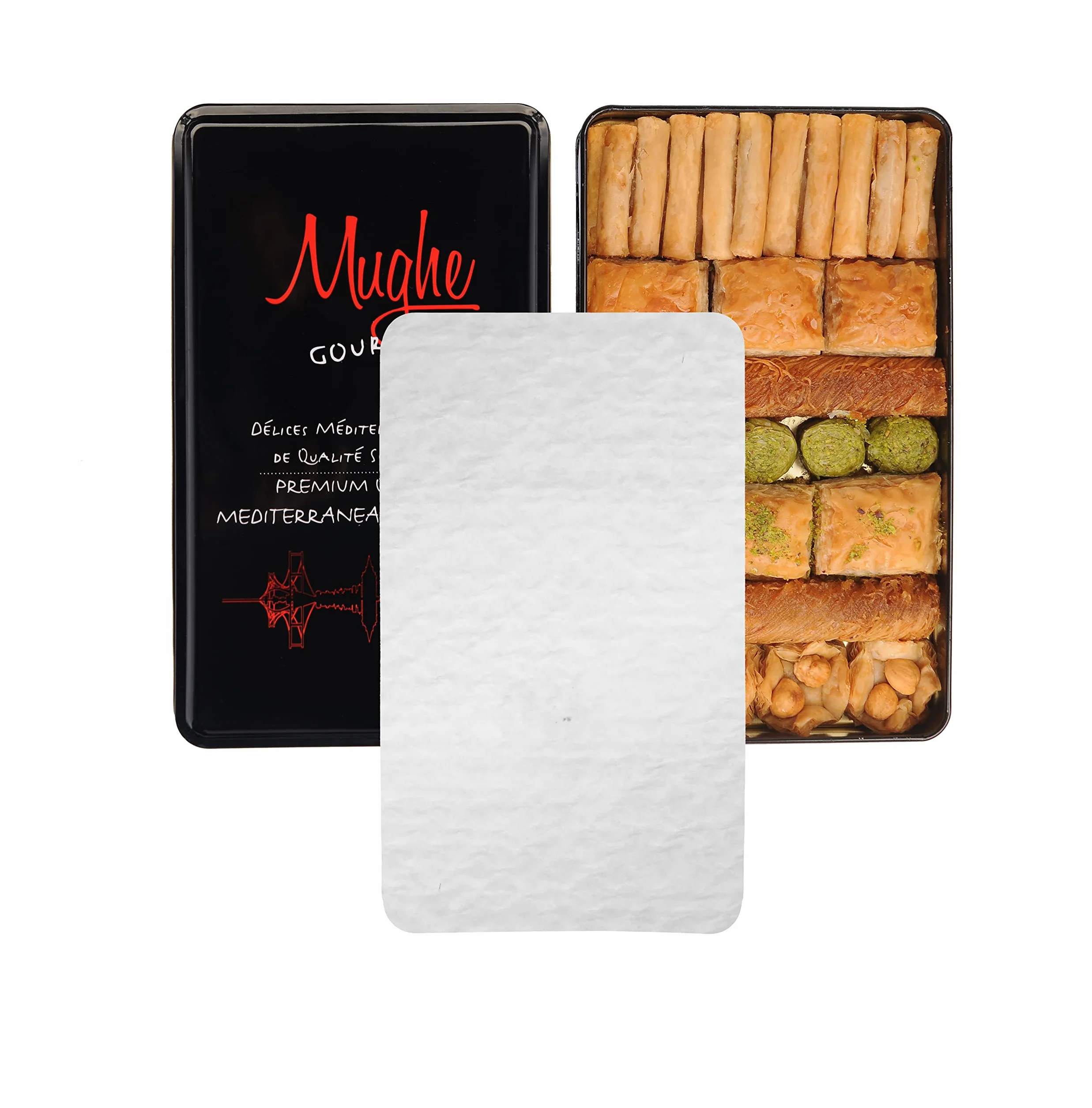 Mughe Gourmet Caja de Regalo Elegante de Lujo Baklava Turca 600g Pistacho Anacardo
