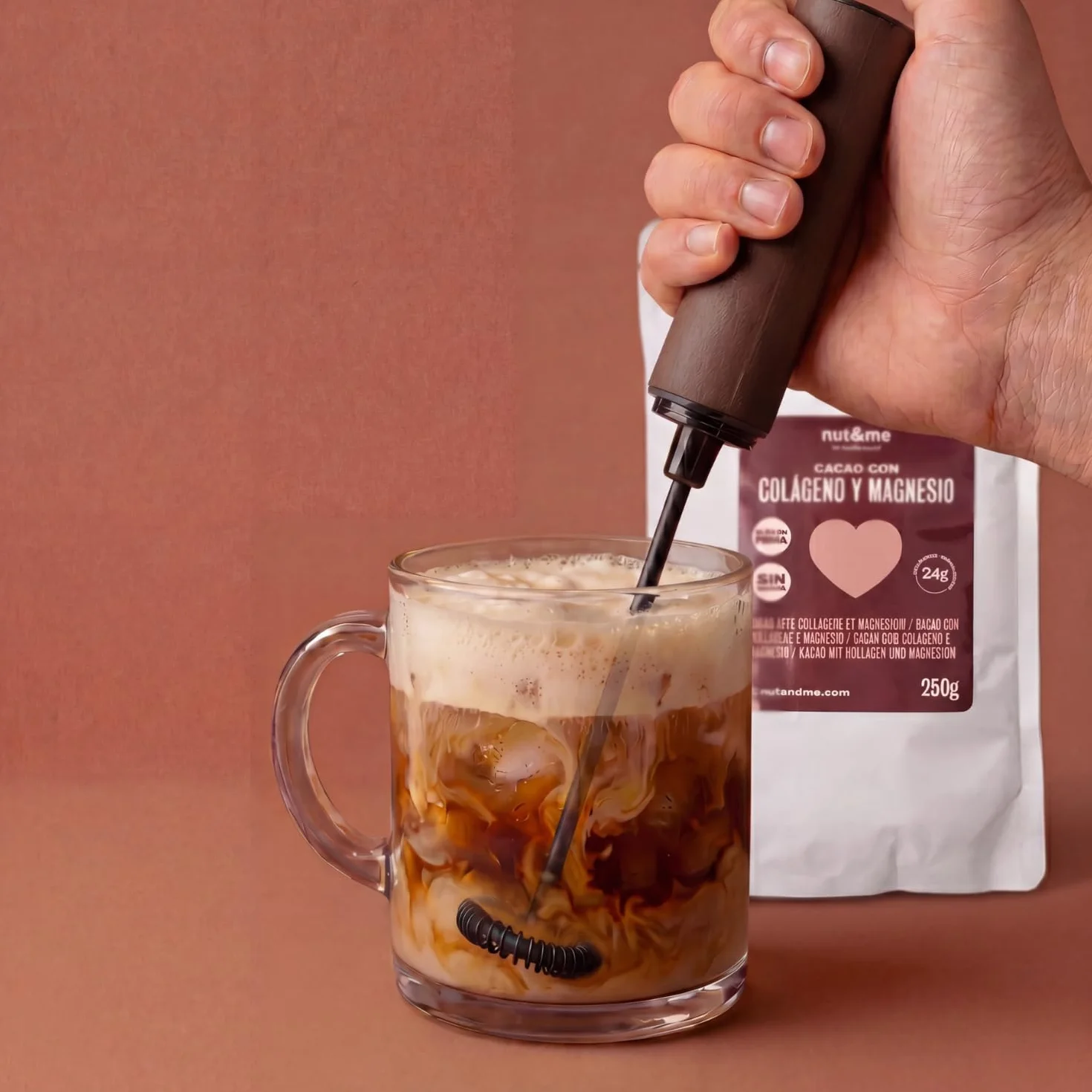 Nut&me Cacao con colágeno y magnesio 250 gr, alto en magnesio, hierro, potasio, keto, sin gluten