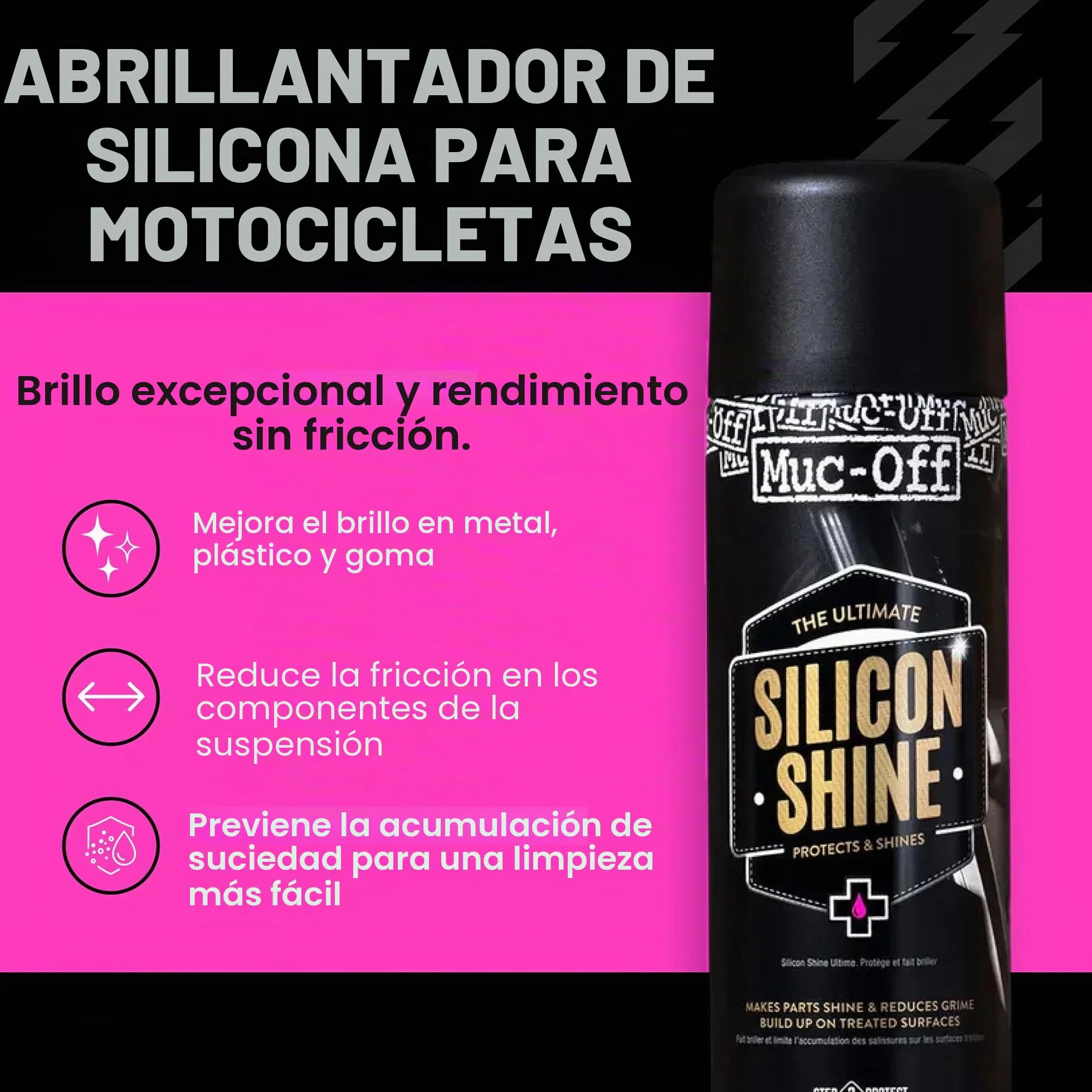Muc-Off Silicon Shine Abrillantador de Moto de Silicona Líquida, 500 ML - Spray Protector de Moto Abrillantador para un Acabado Luciente - Protege y Ayuda a Prevenir la Adherencia de la Suciedad