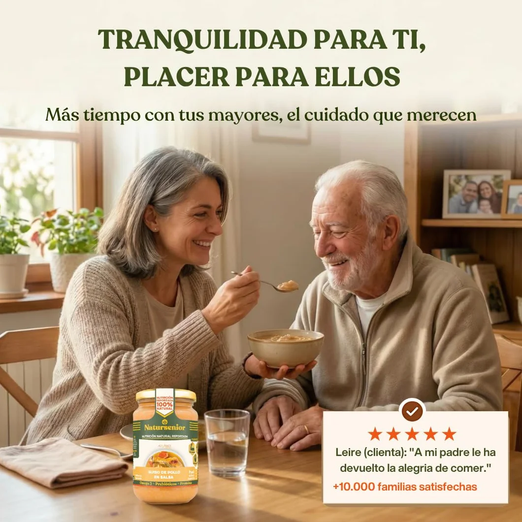 Natursenior Comida Triturada para Personas Mayores Pack Puré Guiso de Pollo en Salsa 100% Natural Omega 3 Fibra Proteína 6x340g