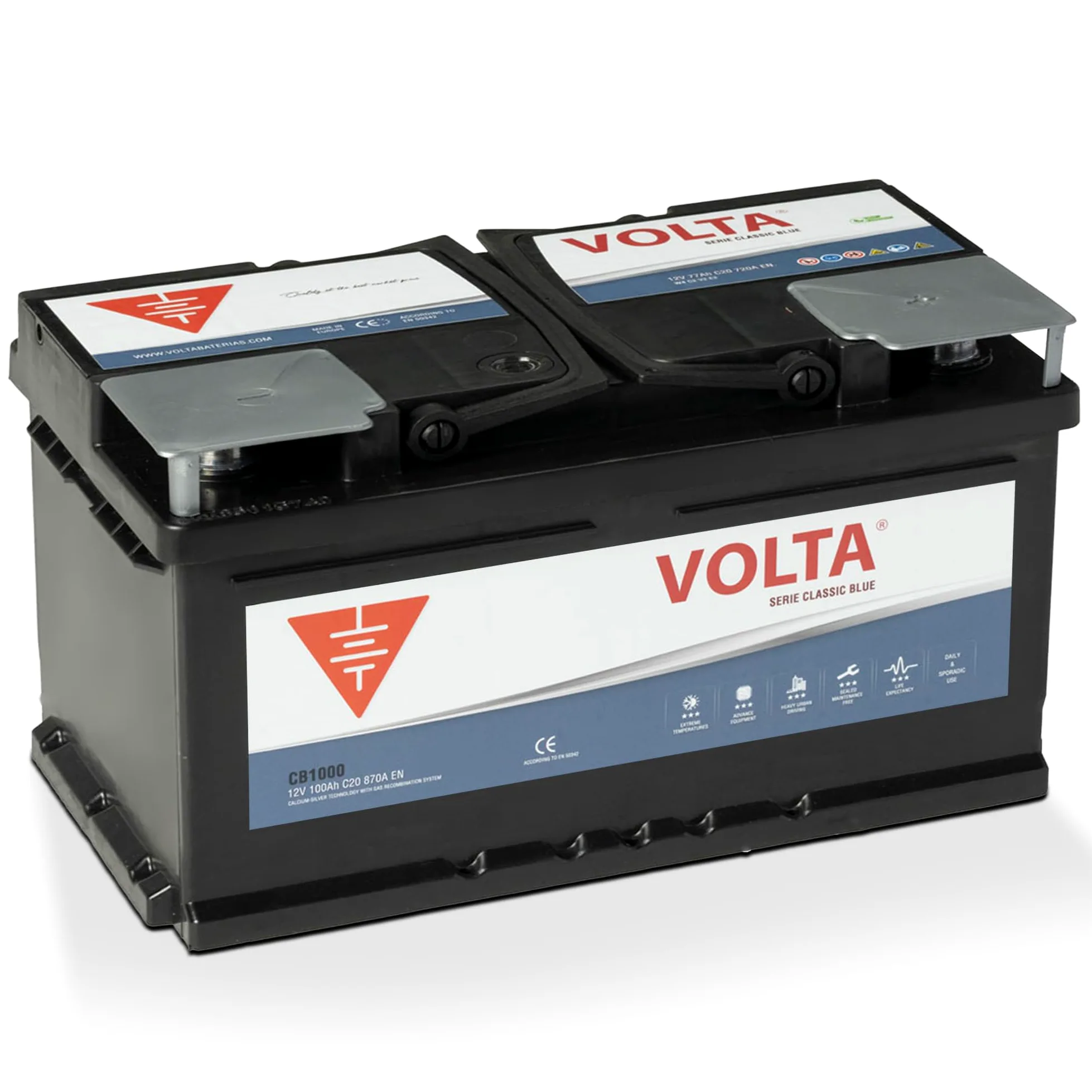 Bateria de Coche 100Ah 870A Volta CB1000D para Automóviles de turismo - Borne +Dcha - Medidas: 353 x 175 x 190 mm con 2 años de Garantía.