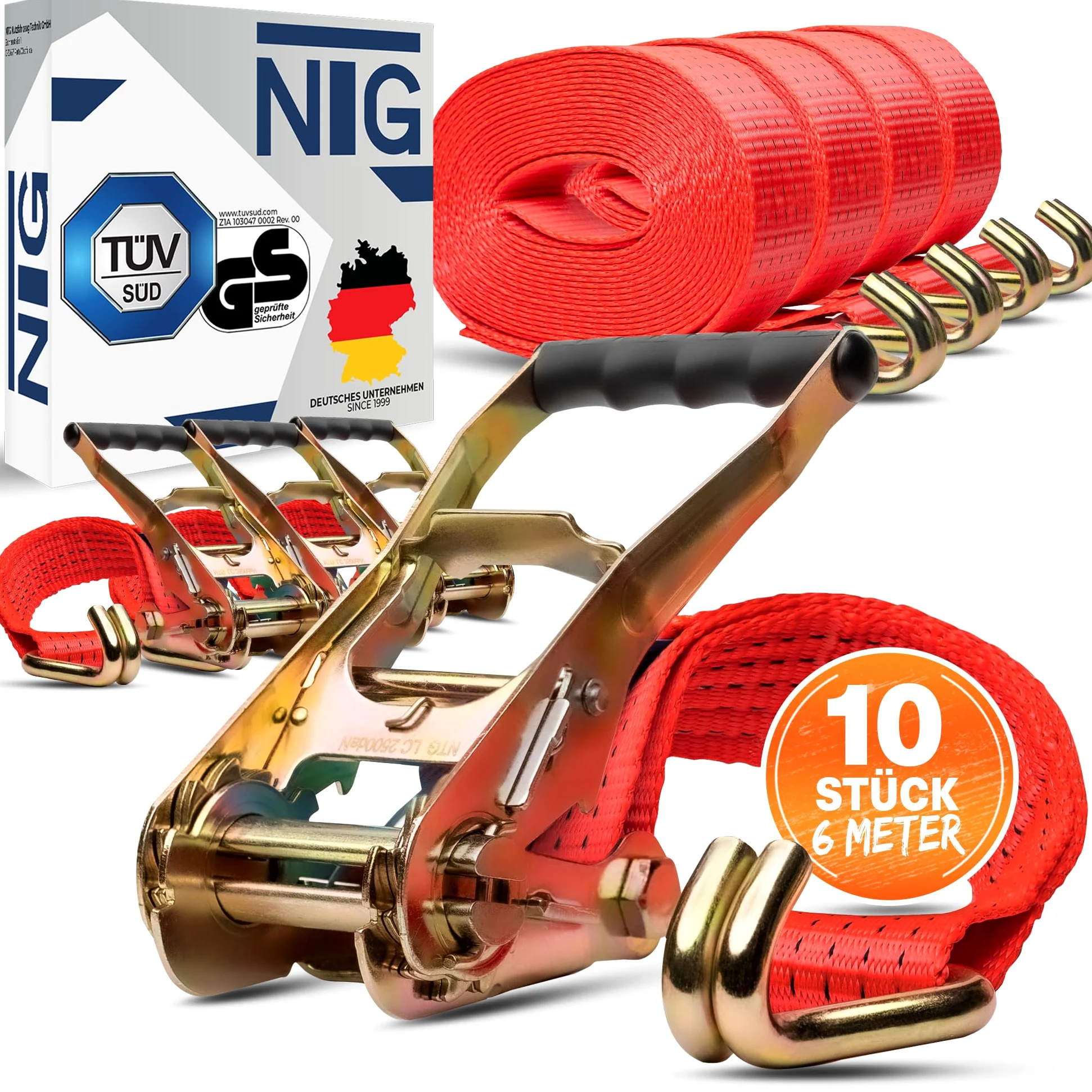 10 correas tensoras de amarre 6 m 5 T (2500/5000 daN, KG) 2 piezas 50 mm