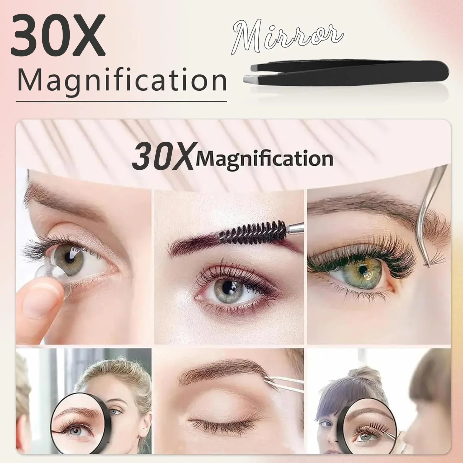 Espejo de Bolsillo Compacto con Aumento 1X/30X, Ideal para Viajar, Espejo de Maquillaje (Negro)