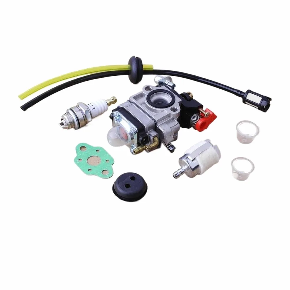 Carburador compatible con recortadora TH23, TH26, TH34 de 23 CC, 25 CC, 26 CC, 33 CC y 35 CC. Accesorios, bujía, filtro de línea de combustible y ojal.