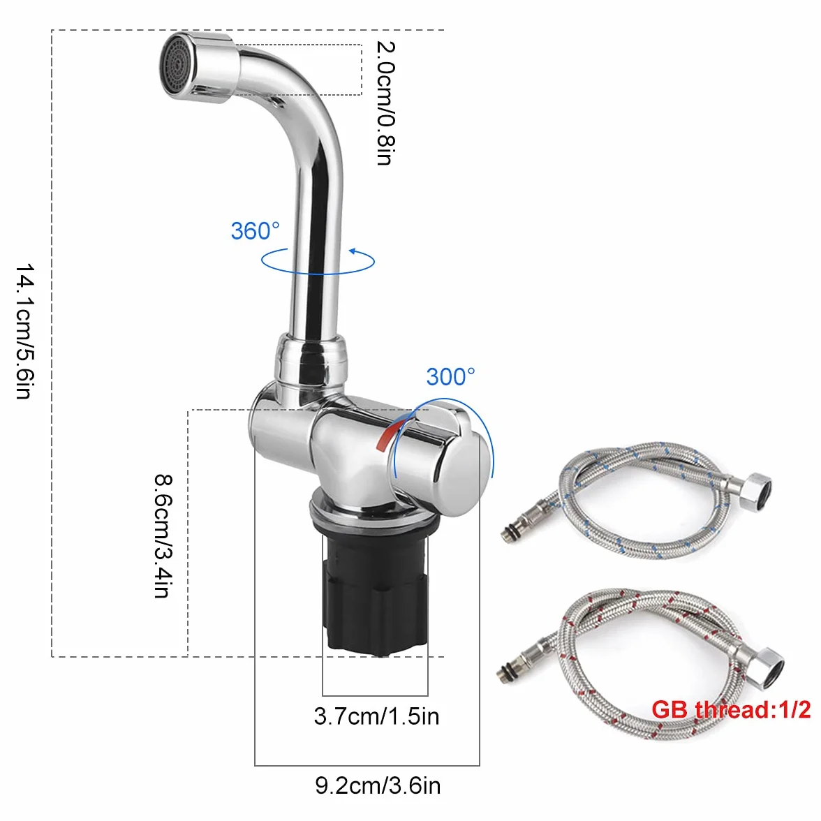 Grifo de Agua, Grifo de Cocina de Rosca G1 / 2in, Herramienta de Lavabo de Salida De Agua Fría Caliente, Aleación de Zinc 360 Grifo de Rotación Ajustable para RV Caravan Cocina Baño Autocaravanas