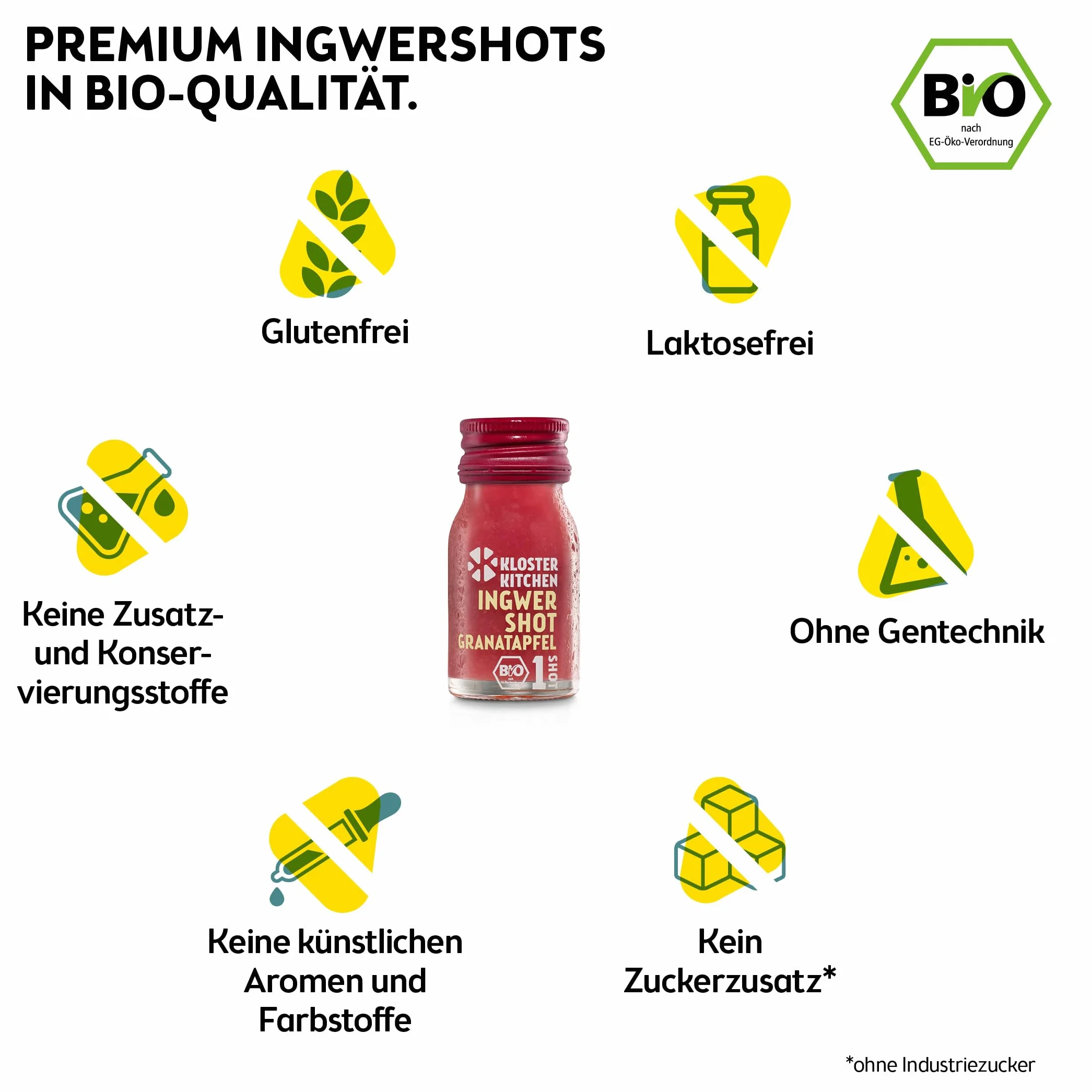 Kloster Kitchen Jengibre Shot 12SHOTS 6 x 360 ml, con trozos de jengibre, vegano