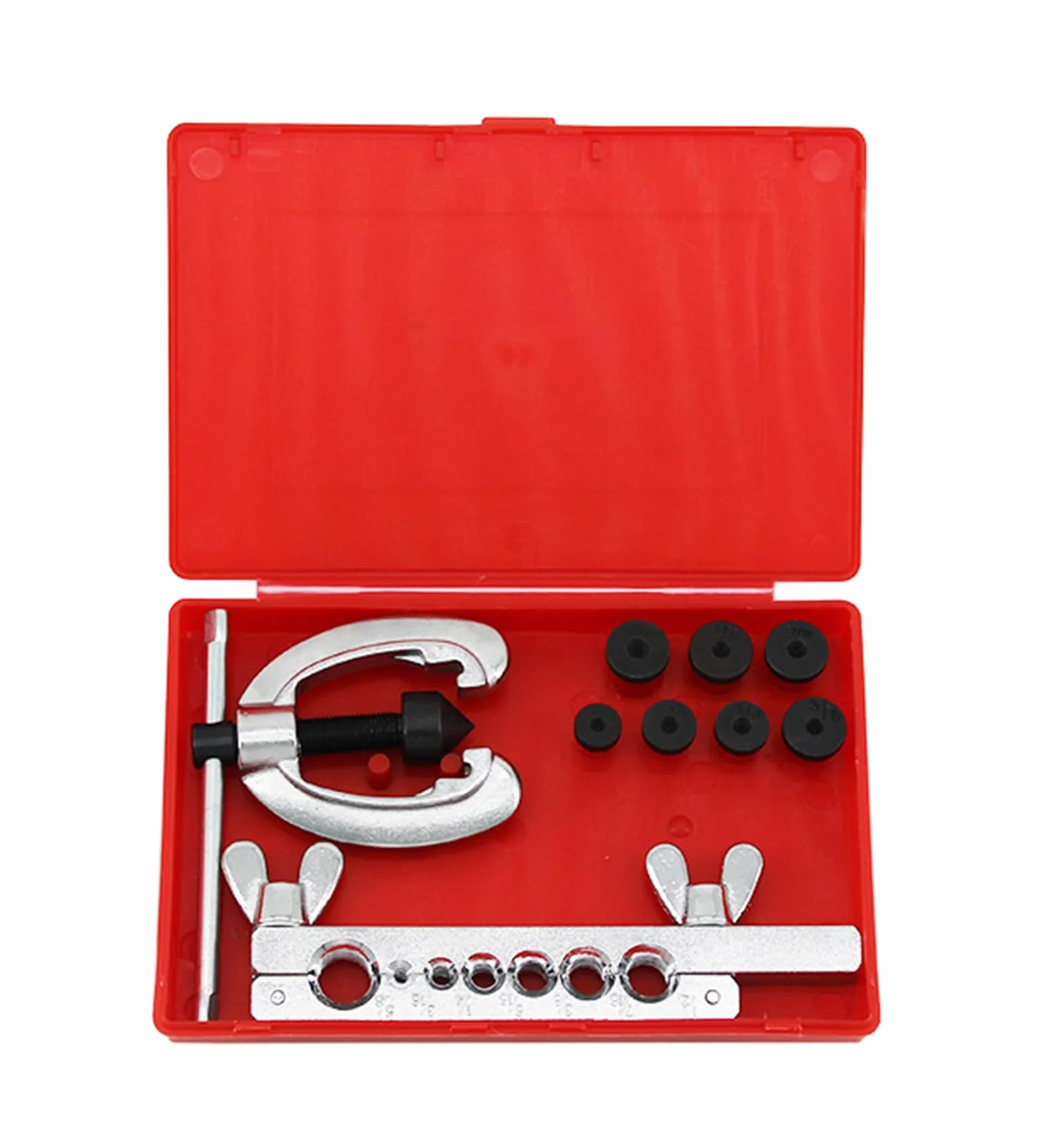 Maizoon Juego de herramientas abocardadoras Barra de 7 orificios 9 piezas Abocardado doble para cobre, aluminio, acero blando, línea de freno y tubos de latón con estuche de almacenamiento