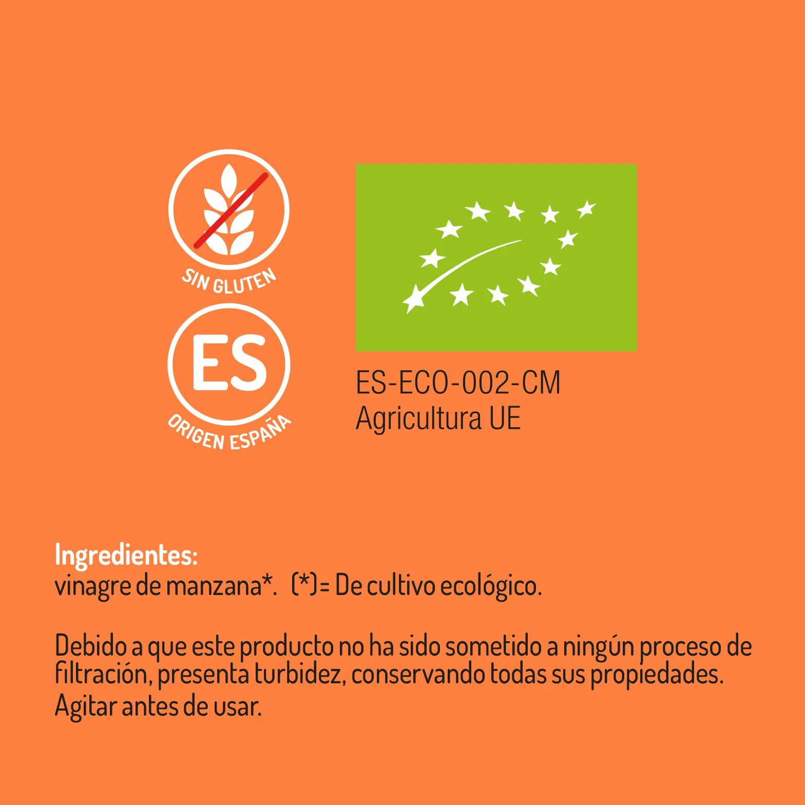 El Granero Integral Vinagre de Sidra de Manzana 75 cl Sin Filtrar ni Pasteurizar Sin Gluten