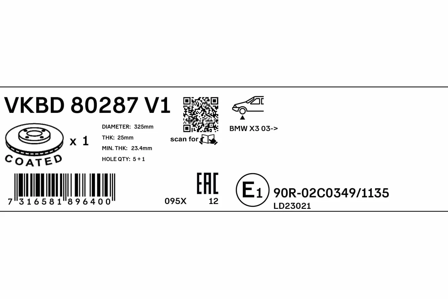 2x SKF Disco de freno Delantero Ø325mm Altura: 62,2mm Espesor: 25mm Corona de Agujeros - Ø: 120mm ventilación interna VKBD 80287 V1 Compatible con BMW X3 E83