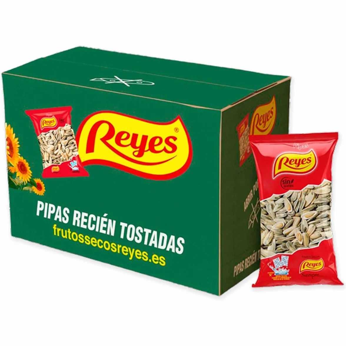 Pipas Reyes Caja 15 Bolsas x 80g Pipas Girasol Tostadas con Sal Frutos Secos Naturales Snack Saludable Aperitivo Clásico Español