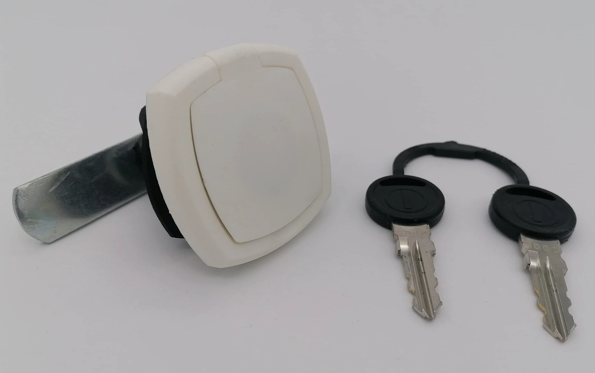 CR-MOESANCO® Cerradura Baúl Caravana con Tapa Protectora Blanca con 2 Llaves Para Maletero Gas Autocaravana