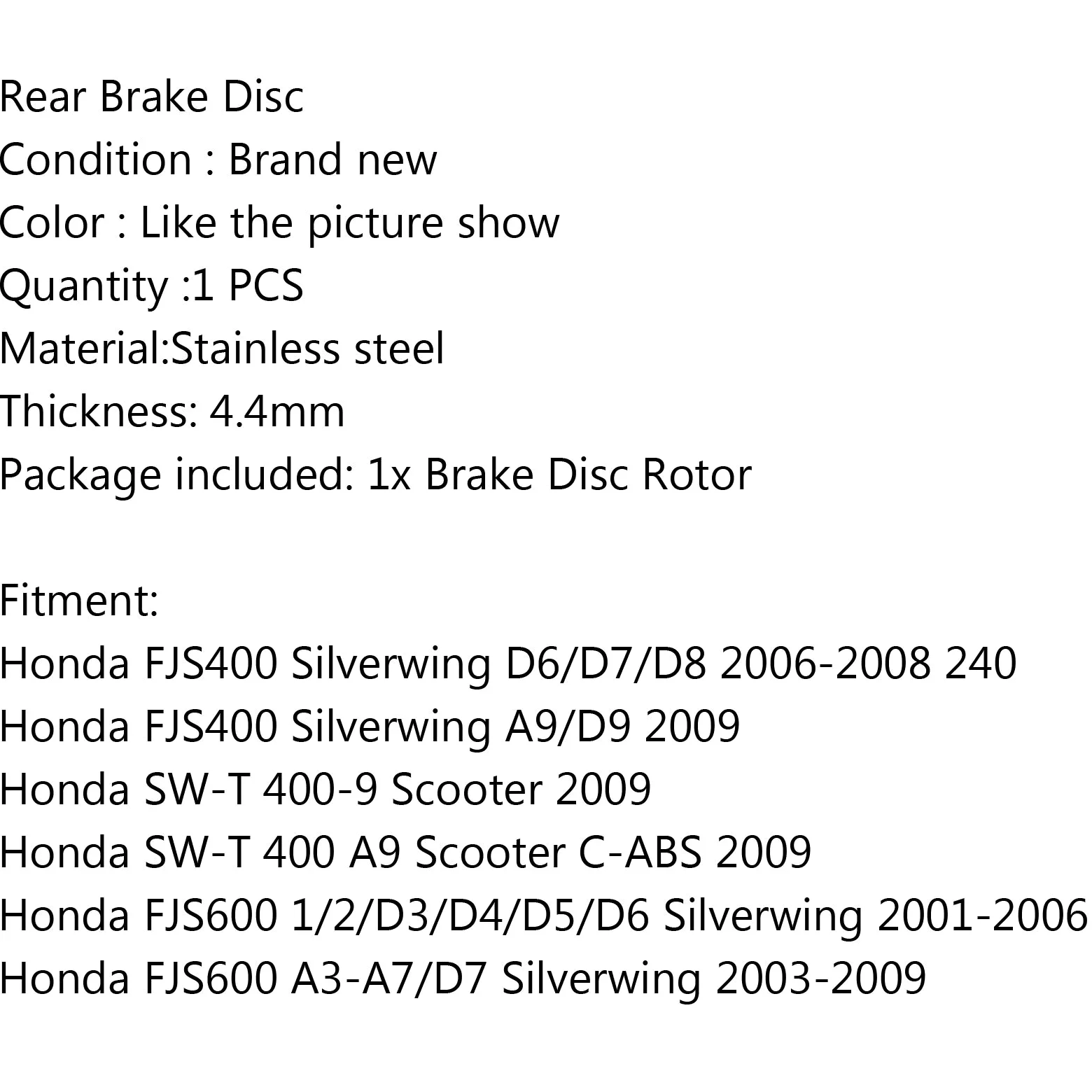 Topteng 240 mm Freno Trasero de Disco del Rotor Apto para Honda FJS400 FSC FJS 600 Silver Wing 2001-2013