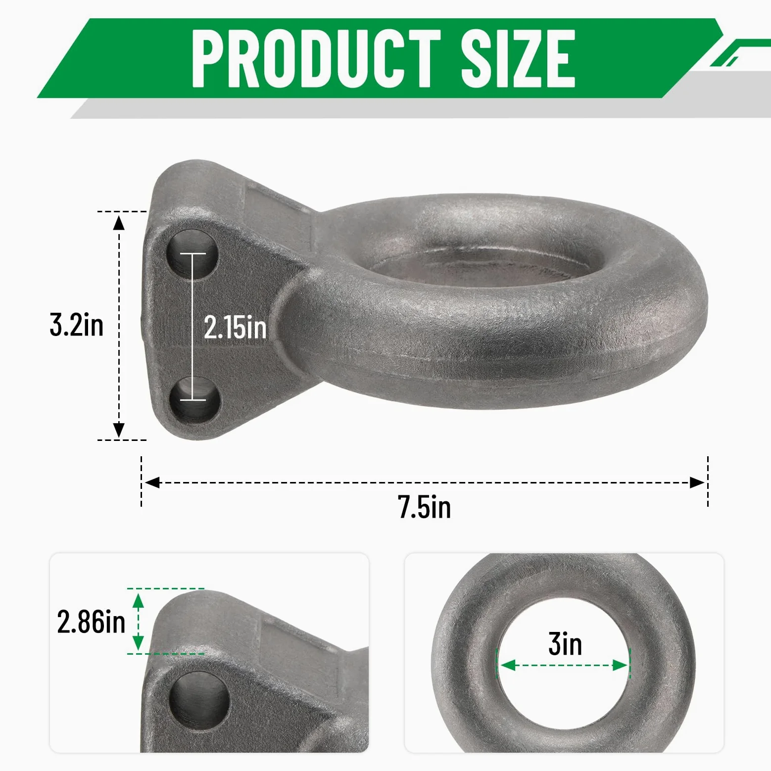 Anillo de enganche de pinza, diámetro interior de 3 pulgadas, peso nominal de remolque 24000 libras, acero forjado resistente, requiere soporte de canal adicional