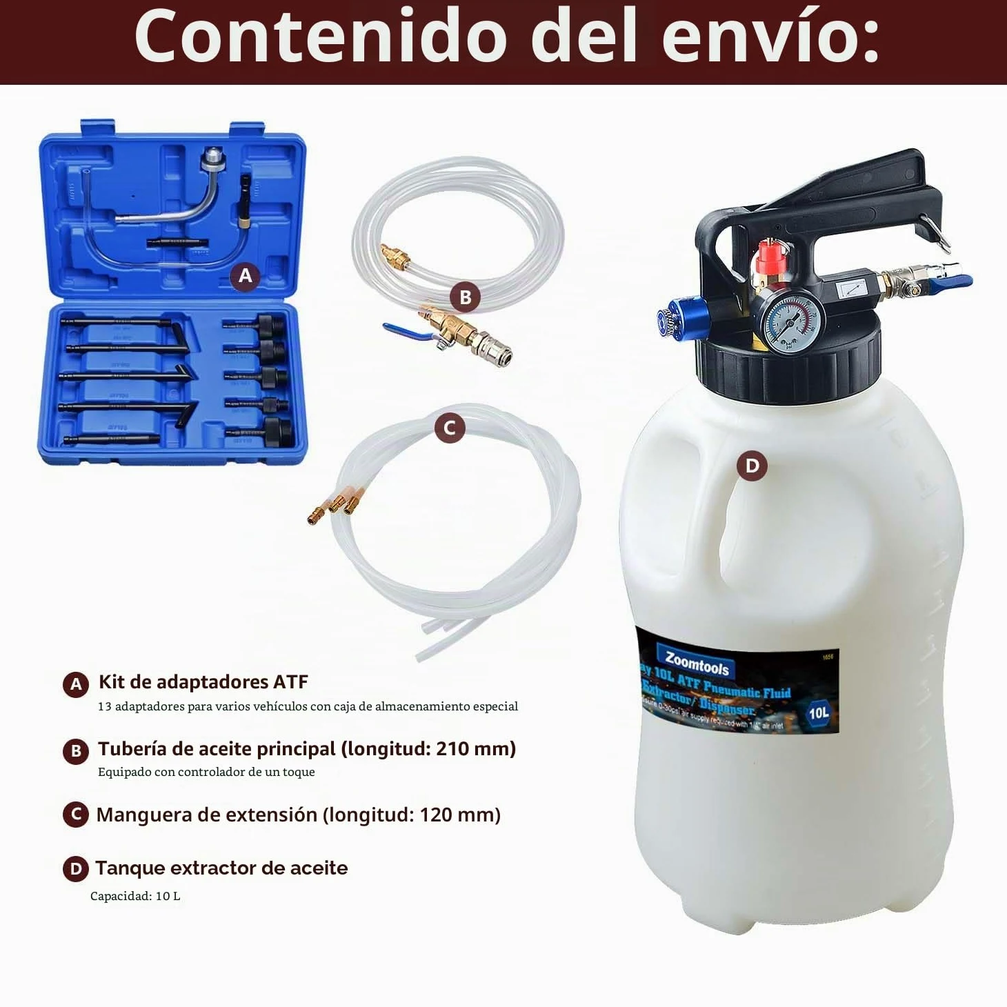 10L Bomba de Transferencia de Fluido de Transmisión Neumática, Bomba de Llenado de Aceite de Caja de Cambios con 13 Adaptadores ATF