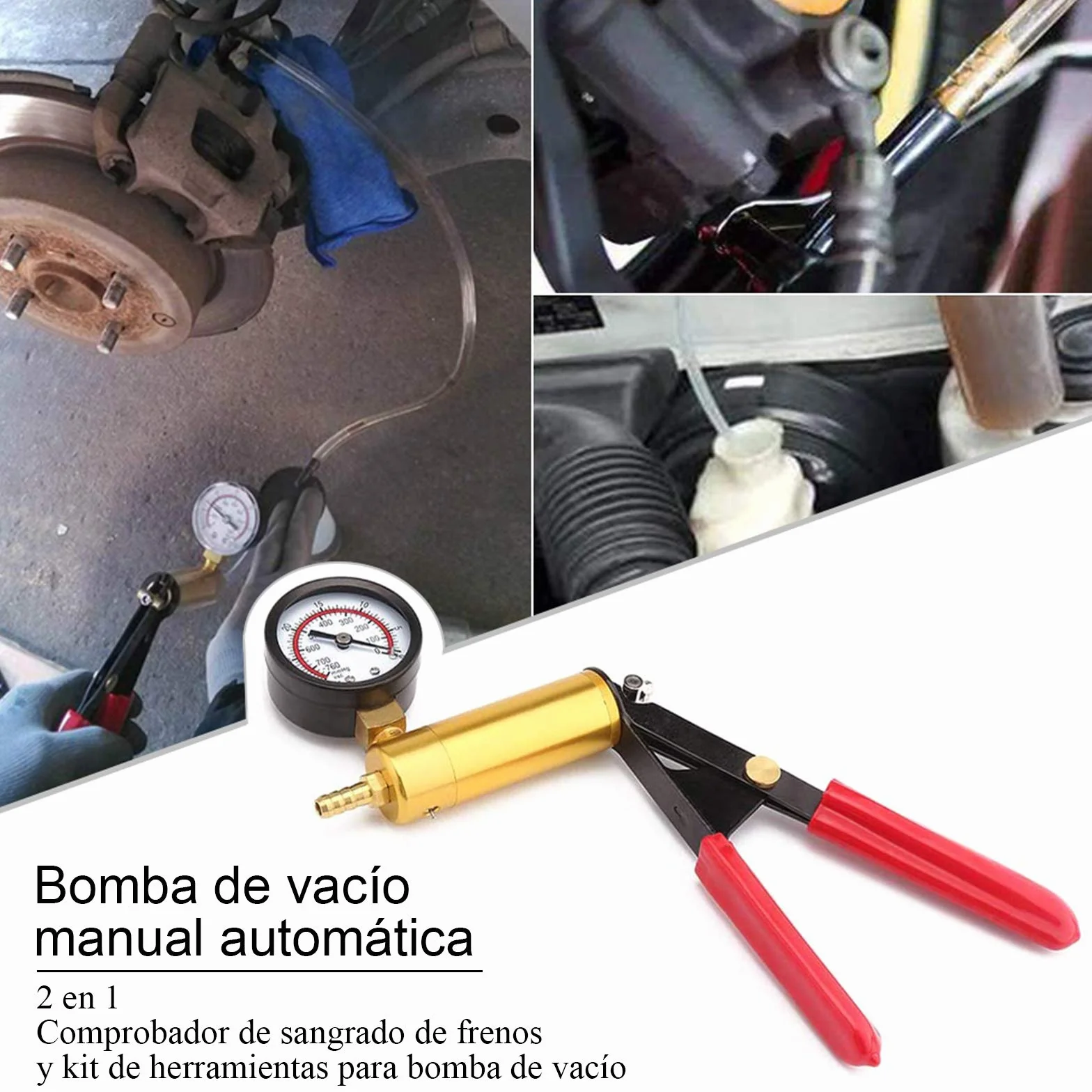 Equipo de Purga de Frenos de Freno de probador de Bomba de vacío con medidor de vacío, Adaptador para Diagnóstico de Motocicleta Coche Moto