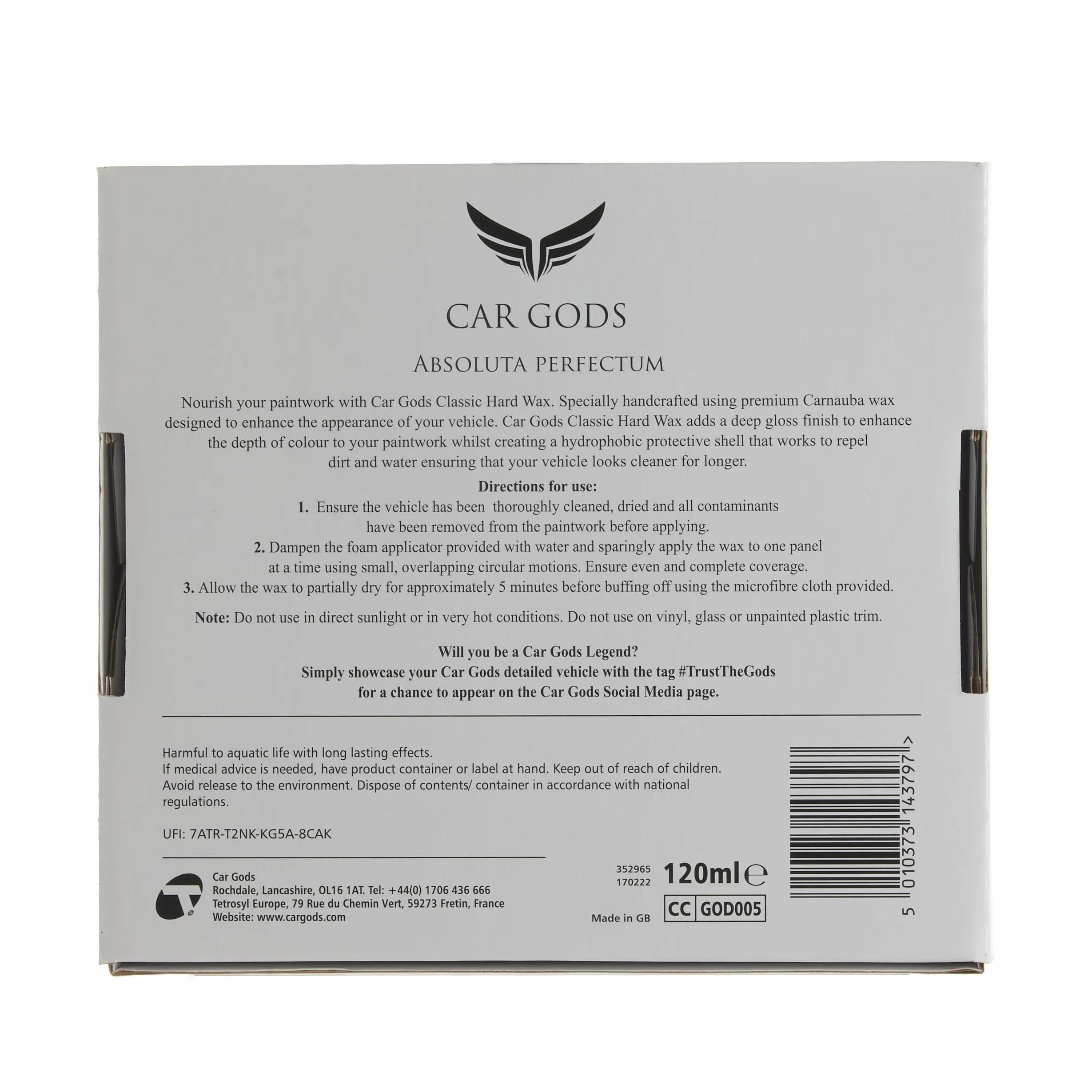 Car Gods Classic Hard Wax - Cera de carnauba - Ultimate Shield & Shine, 120 ml