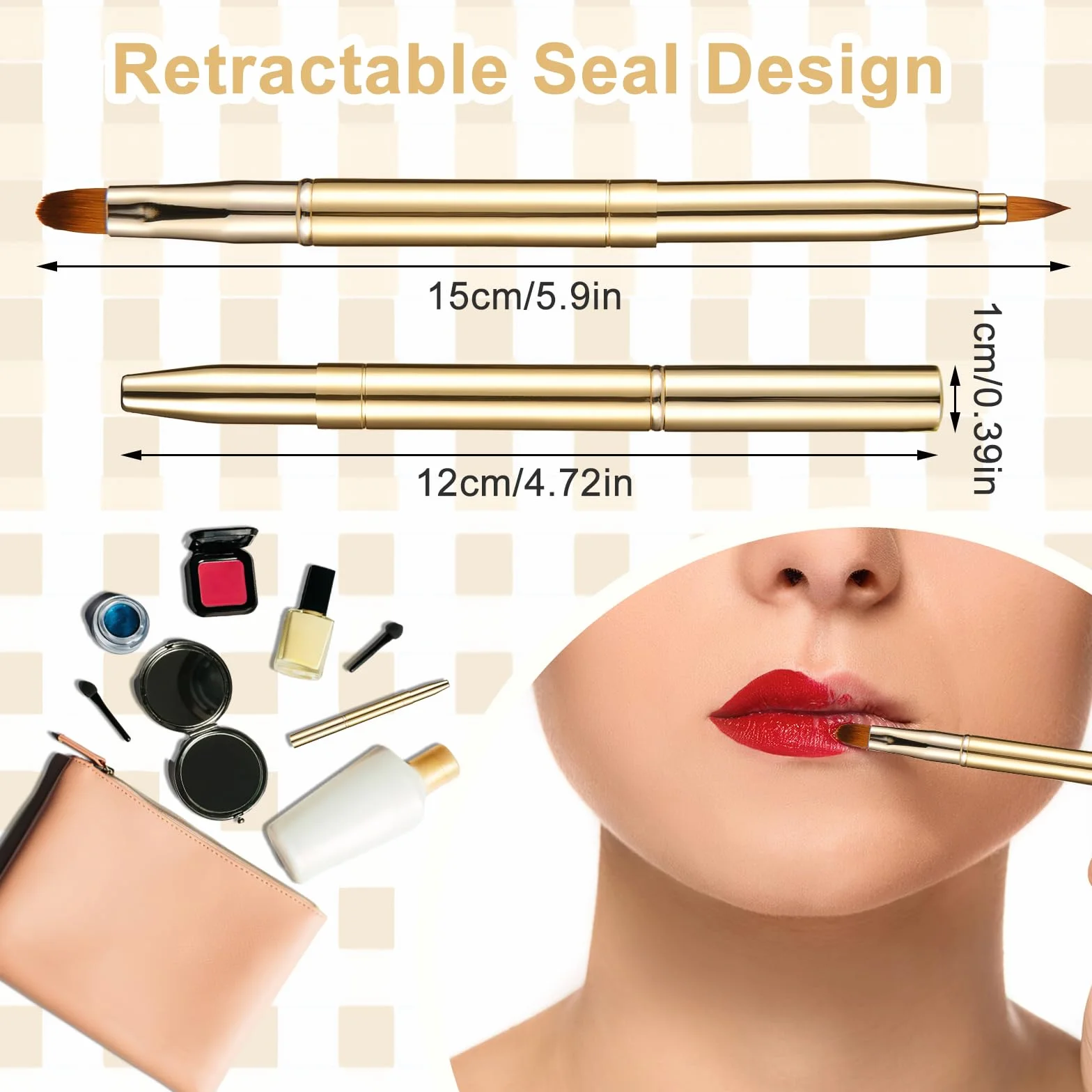 Simarro brochas retráctiles lápiz labial doble extremo metal portátil brillo labios cubierta corrector herramienta maquillaje negro