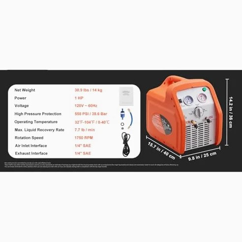 Máquina de recuperación de refrigerante de HVAC de doble cilindro, herramienta de extracción de gas de CA portátil de 1HP para R134A R410A, eliminación rápida de líquido con cierre de seguridad automá