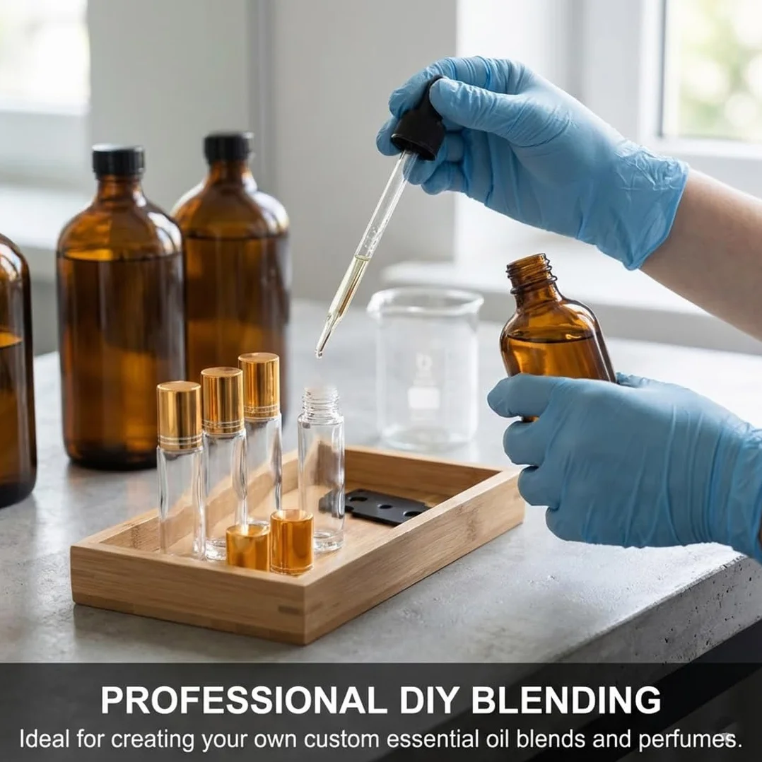 Botellas de Aceite Esencial 10 ml con Abridor, Roll On Rellenable, Vacía con Bola de Acero Inoxidable, Cristal