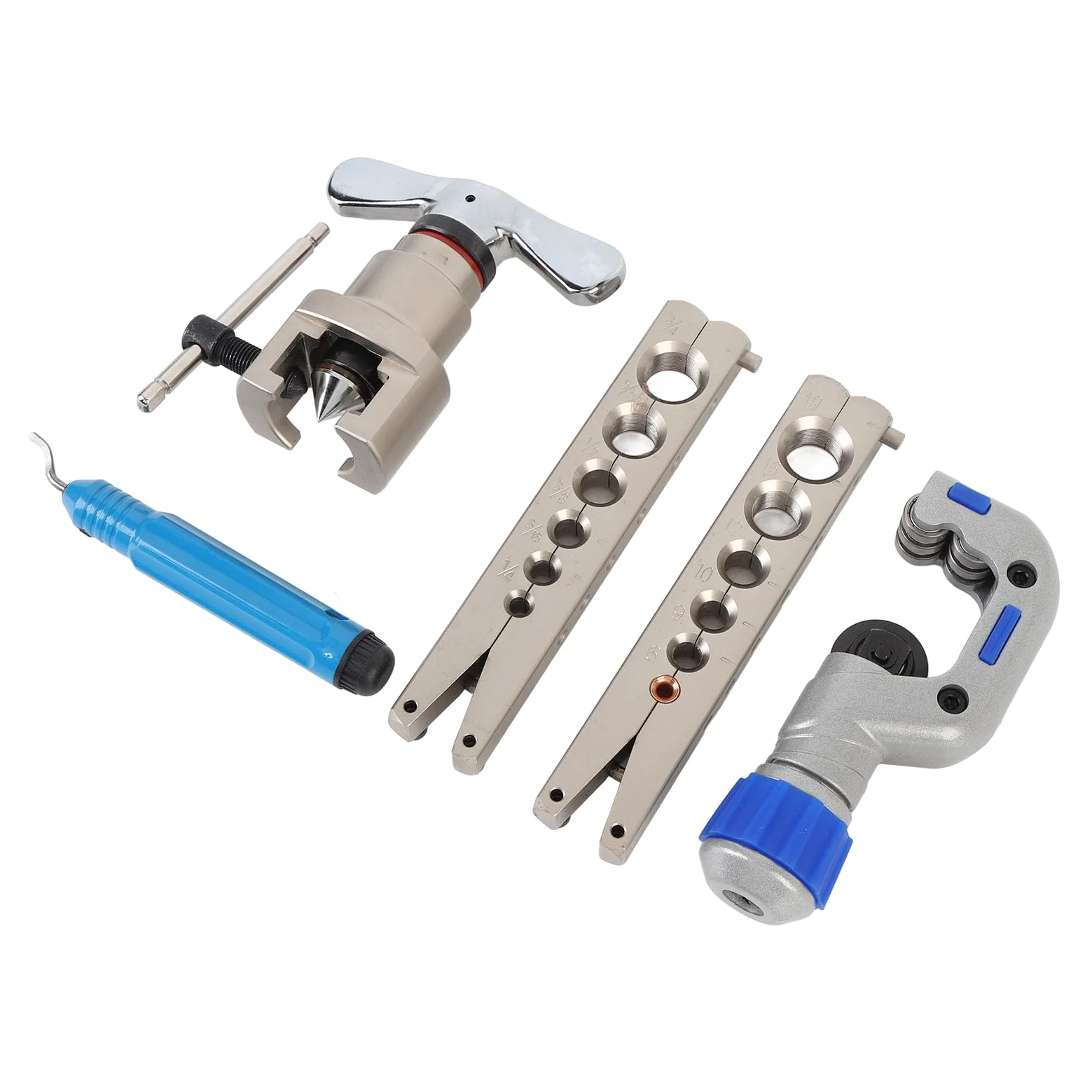 CHICIRIS Kit de Herramientas de Abocardado de 5 Piezas, Herramienta de Abocardado de Tubos HVAC de Metal con Cortador de Tubos, para de Aluminio de Cobre de 1/4 Pulgadas, 5/16
