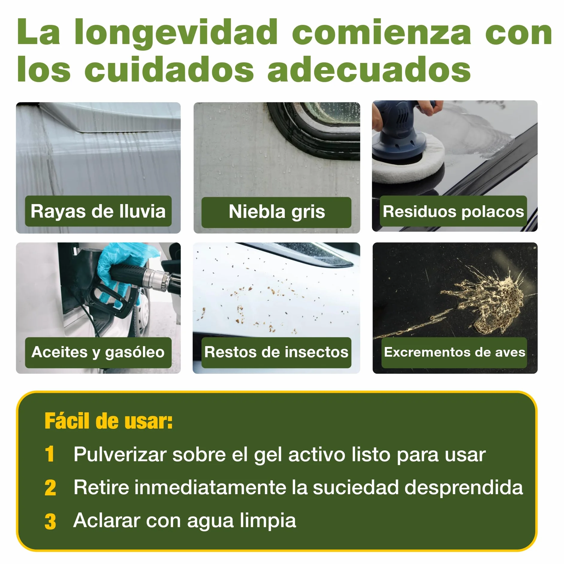 Bio-Chem - Quitamanchas de Lluvia 500ml + manopla microfibras para Parabrisas y Lunas de autocaravanas, caravanas y Coches - Producto Ideal para Lunas Durante Sus Vacaciones en Autocaravana