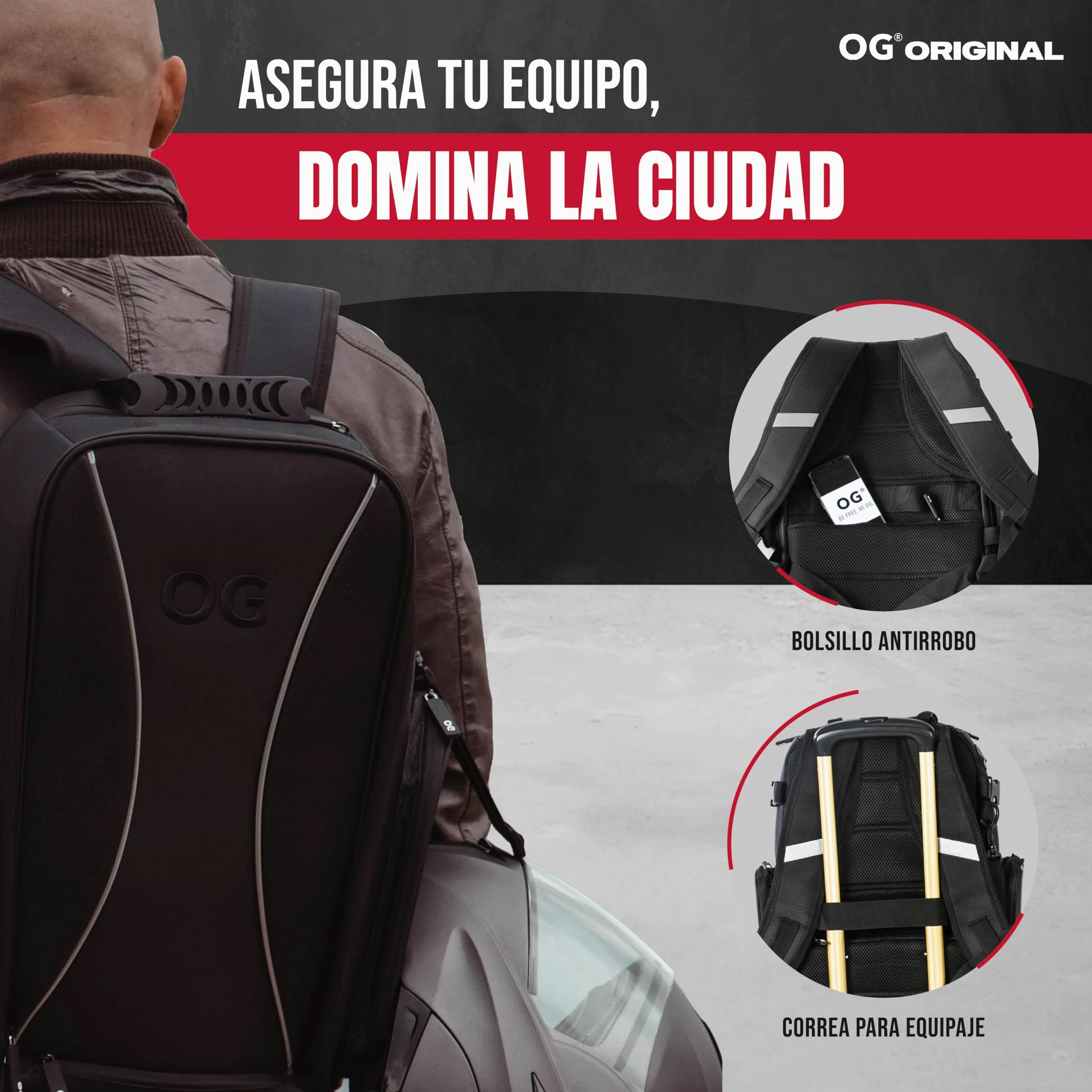 OG Original Mochila Moto GO Negra Impermeable 20L, Bolsa Porta-Cascos Motorista, Correa Casco, Ciclismo, Hombre, Portátil, Reflectante, Bolsillo Antirrobo