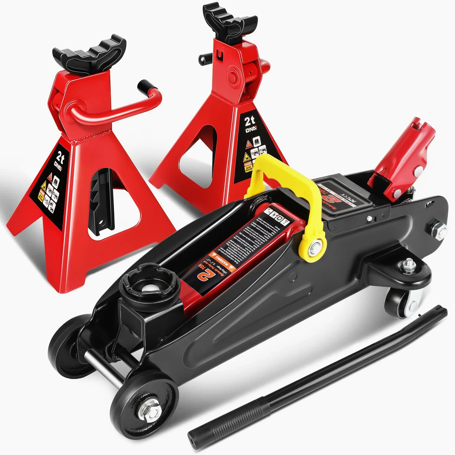 DNA Motoring TOOLS-00280 - Combo de Gato hidráulico de bajo Perfil con 2 Soportes de Gato de trinquete, Capacidad de 2 toneladas (4000 Libras)