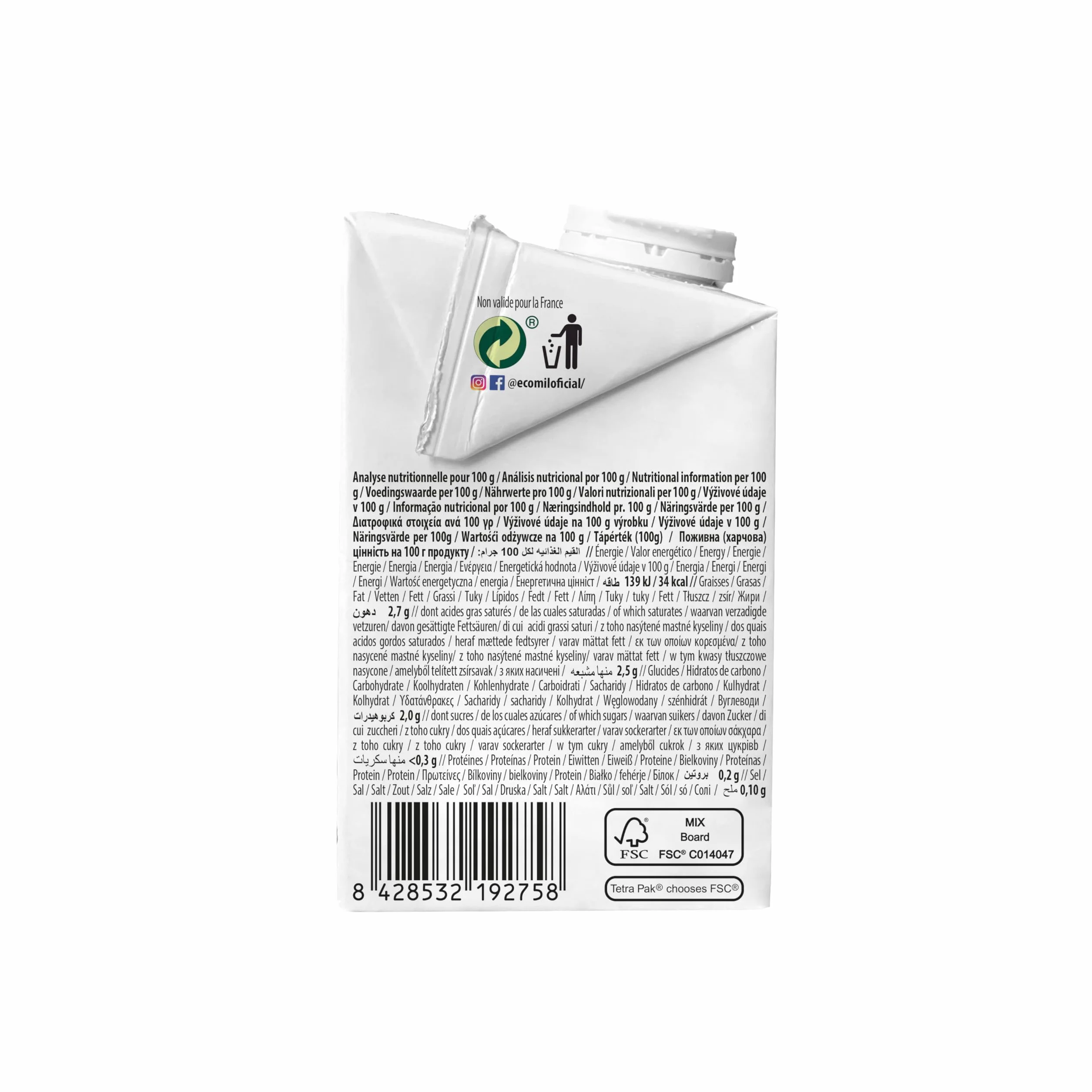 Ecomil Leche de coco Bio 500ml Sin lactosa sin gluten sin soja