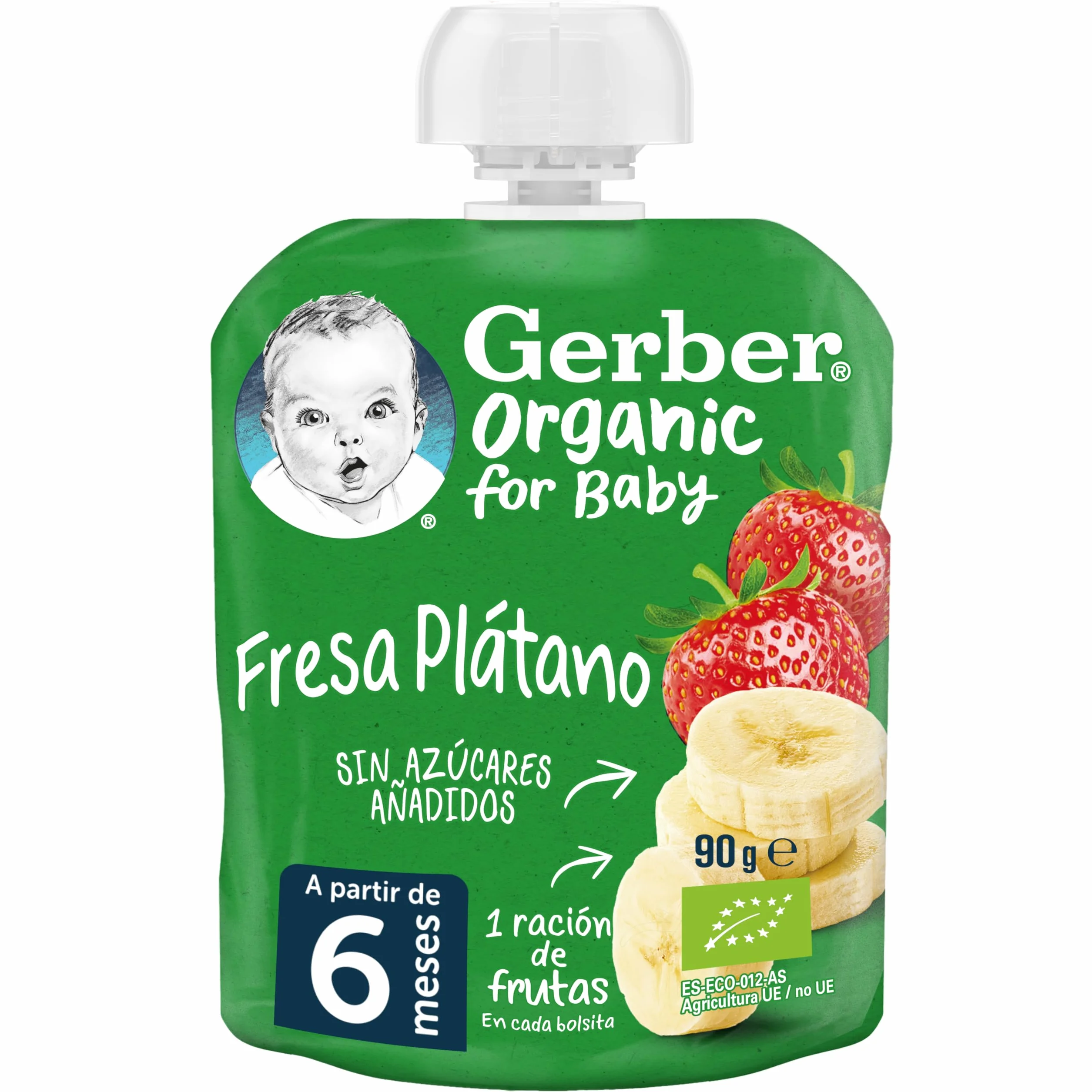 Gerber Organic Fresa Plátano Bolsita 90g Od 6 Miesięcy
