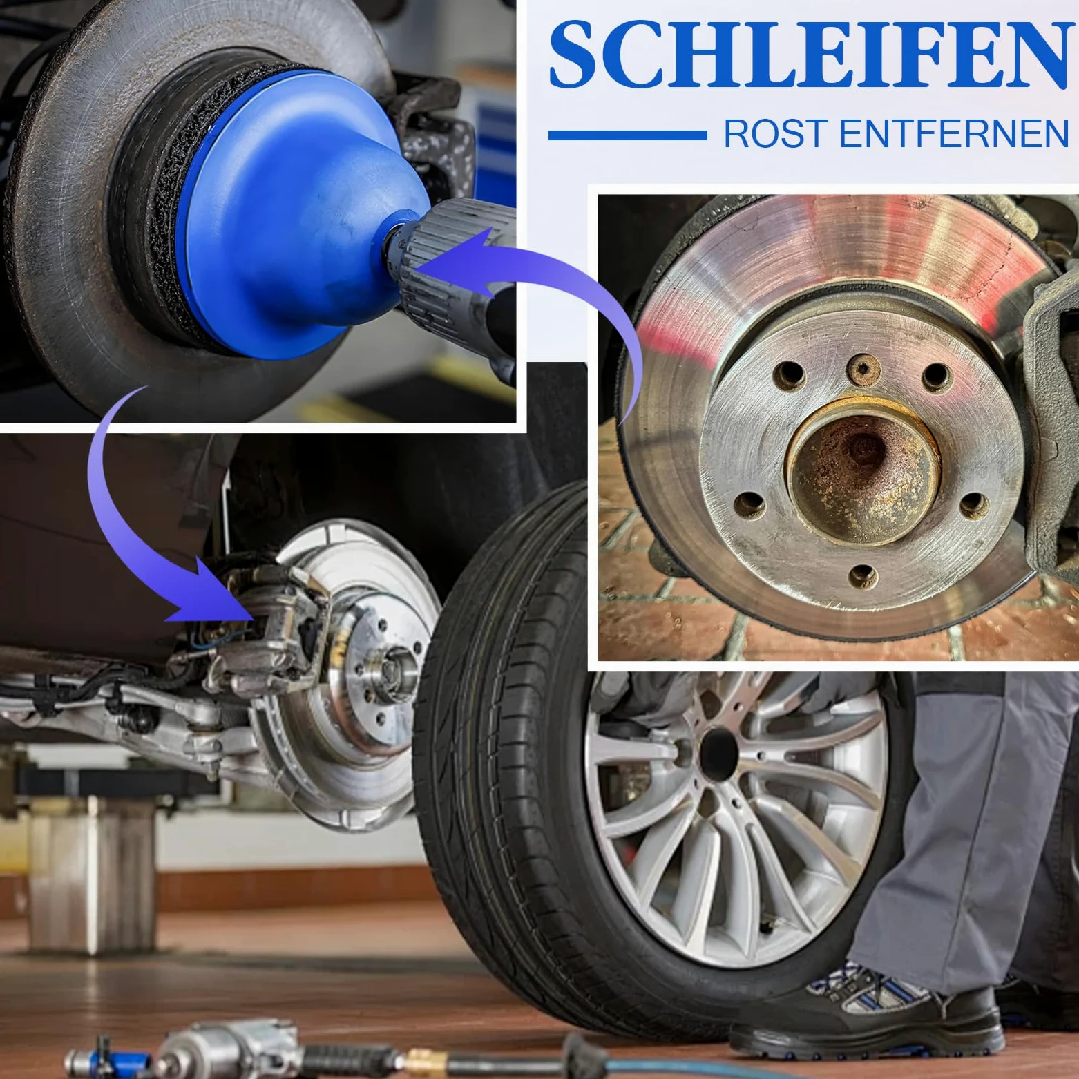 Juego de lijadora de rueda con adaptador de destornillador de 1/2" y 2 discos abrasivos de carburo de silicio, limpiador de bujes de rueda para eliminar el óxido, lijadora de bujes de 150 mm