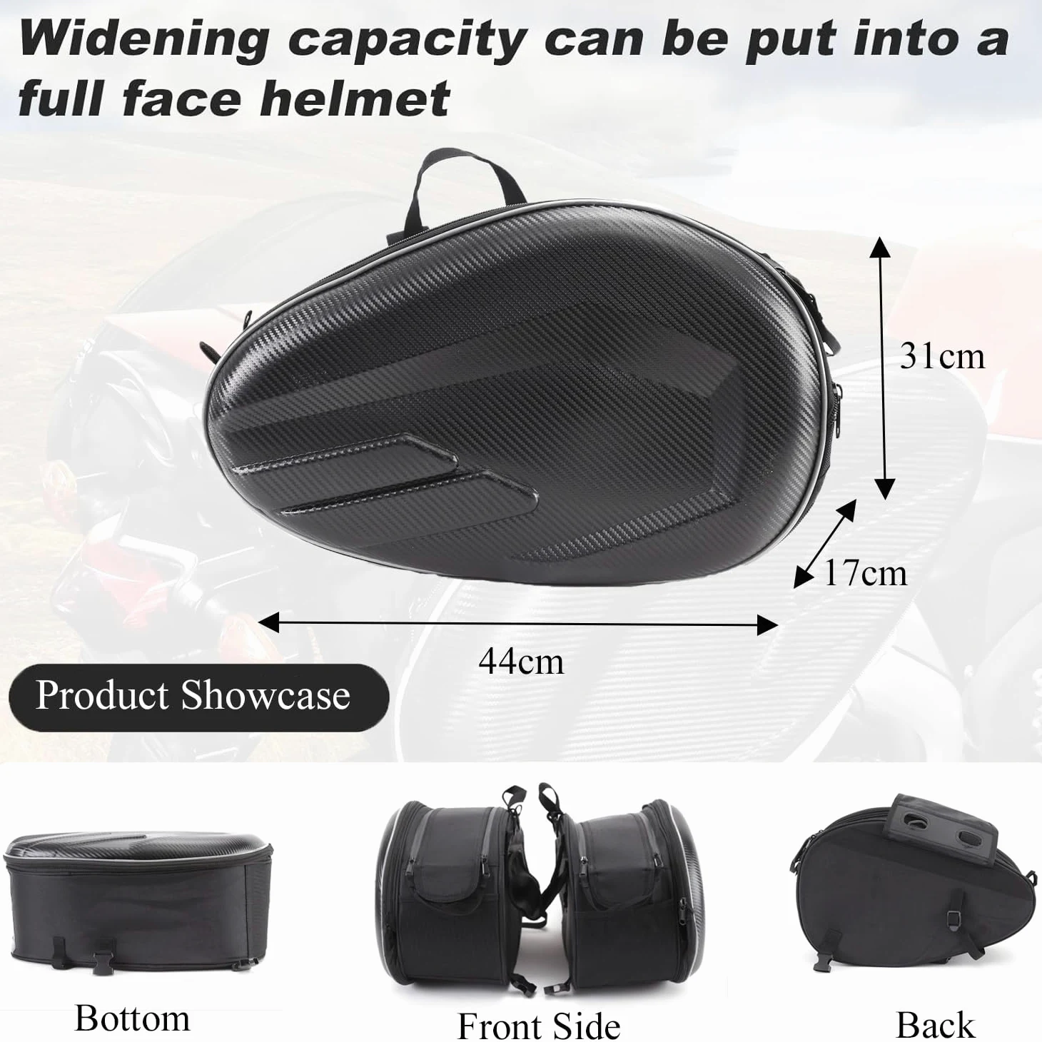 Maletas para Moto,36L-58L,Impermeable,Pareja Bolsas Side Capacidad Ampliable,Negro