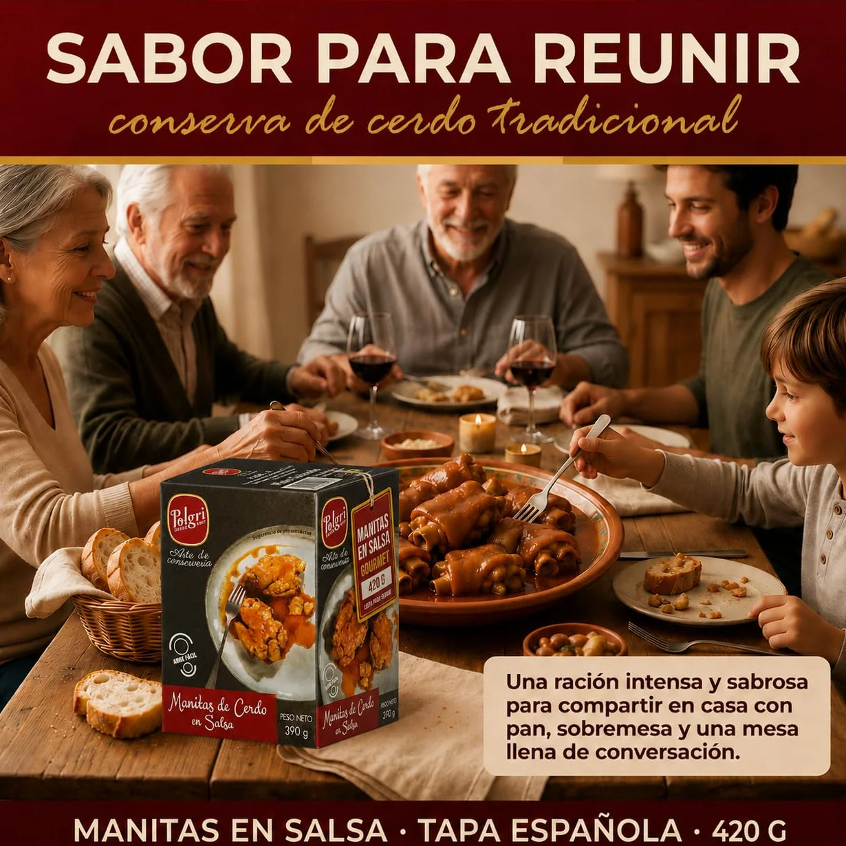 POLGRI Manitas de Cerdo en Salsa 420 g x 3 Latas Receta Tradicional La Mancha Colágeno Natural