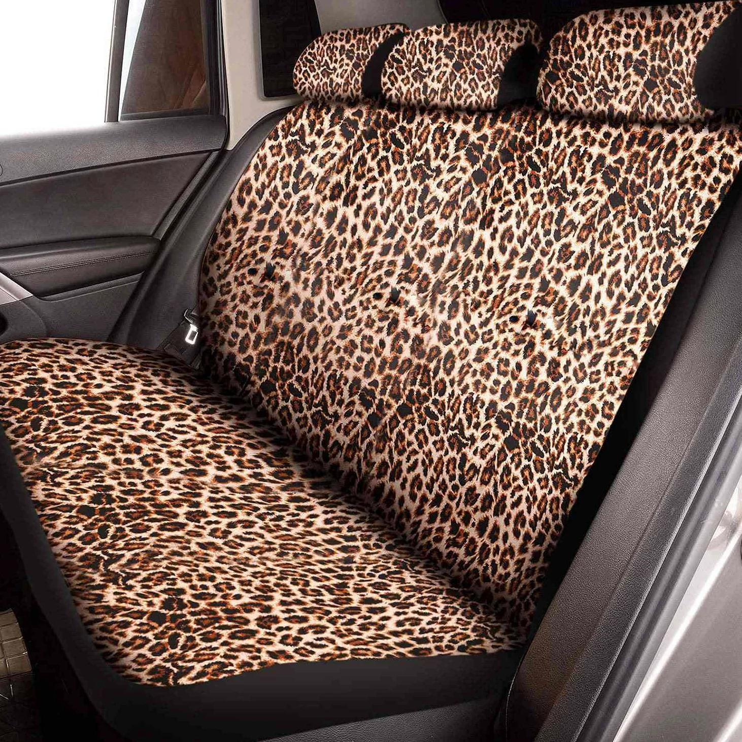 Juego de 15 fundas de asiento con estampado de leopardo, para volante, almohadilla de seguridad, posavasos, reposabrazos acolchado y