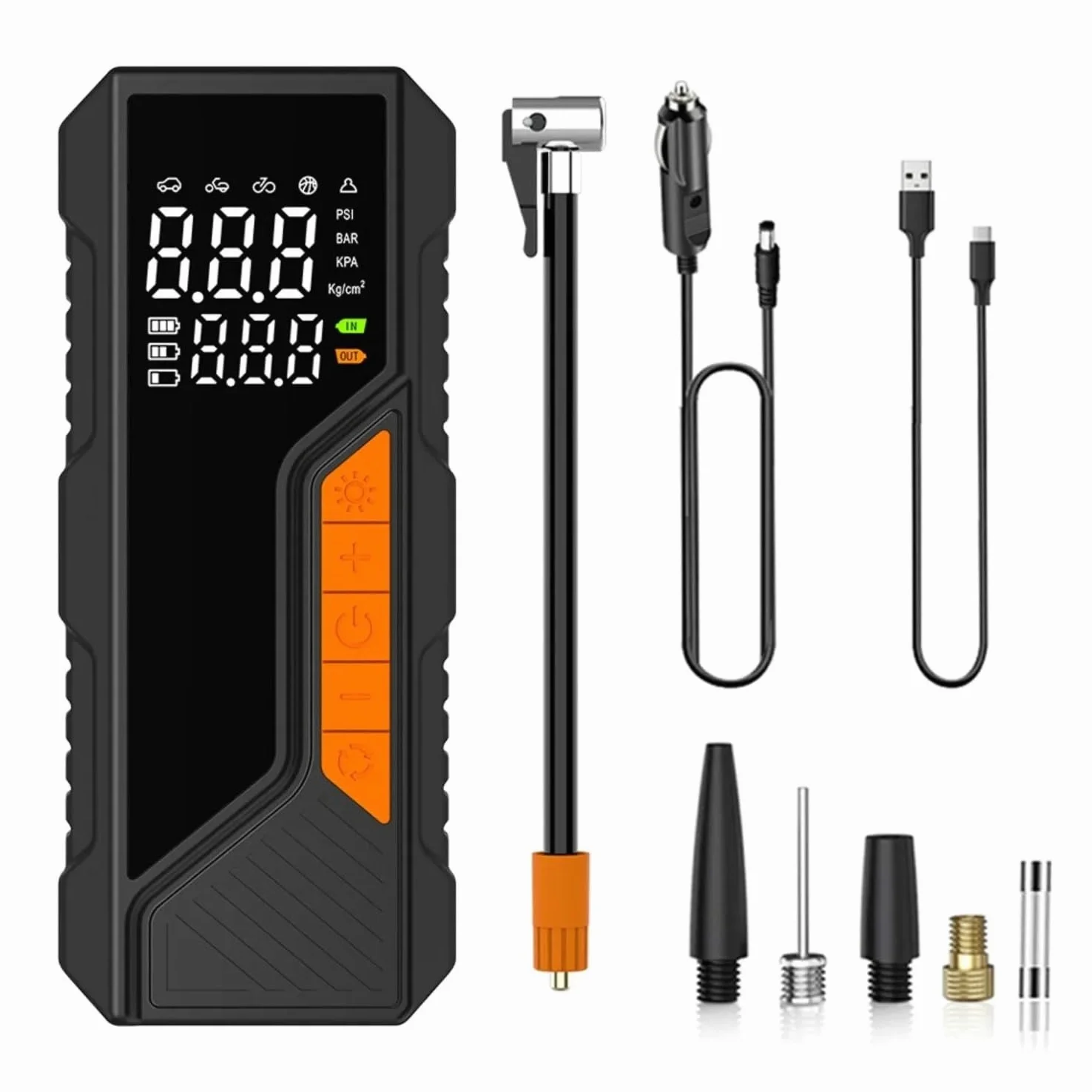 Inflador Ruedas Coche Inflador de neumáticos inalámbrico de 150PSI, compresor de Aire portátil, manómetro Digital, luz LED para Coche y Motocicleta Compresores de Aire portátiles