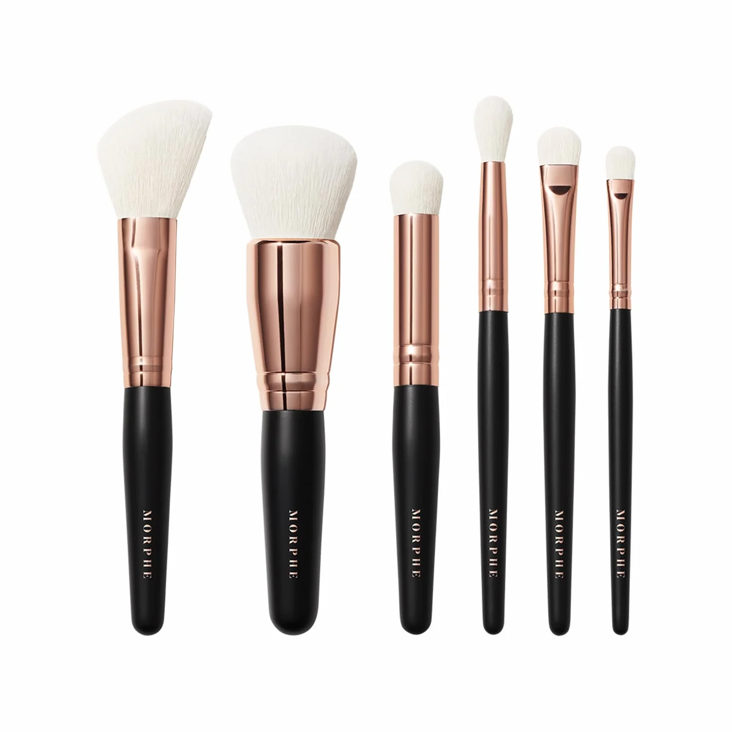 Morphe Rose Away Juego de 6 brochas de maquillaje para ojos y cara con cerdas sintéticas y estuche
