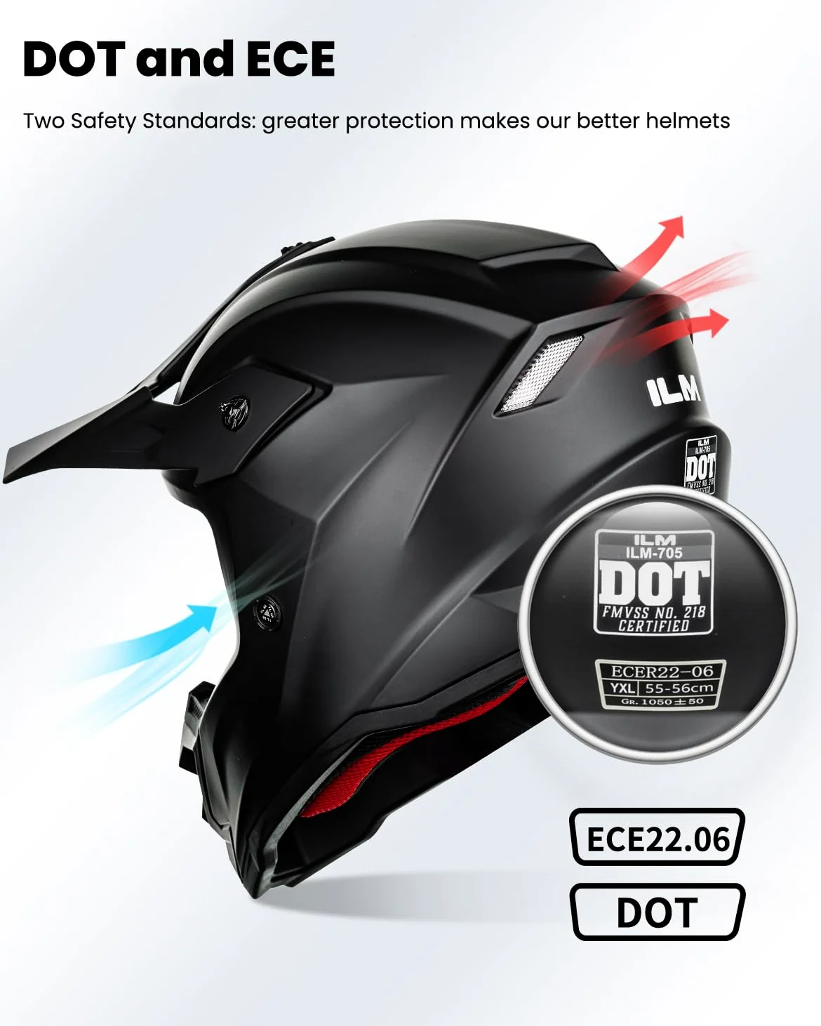 ILM Casco para Moto Niños y Niñas-Casco de Motocross con Gafas Guantes Máscara ATV Off Road Go Kart Dot ECE Modelo Z705