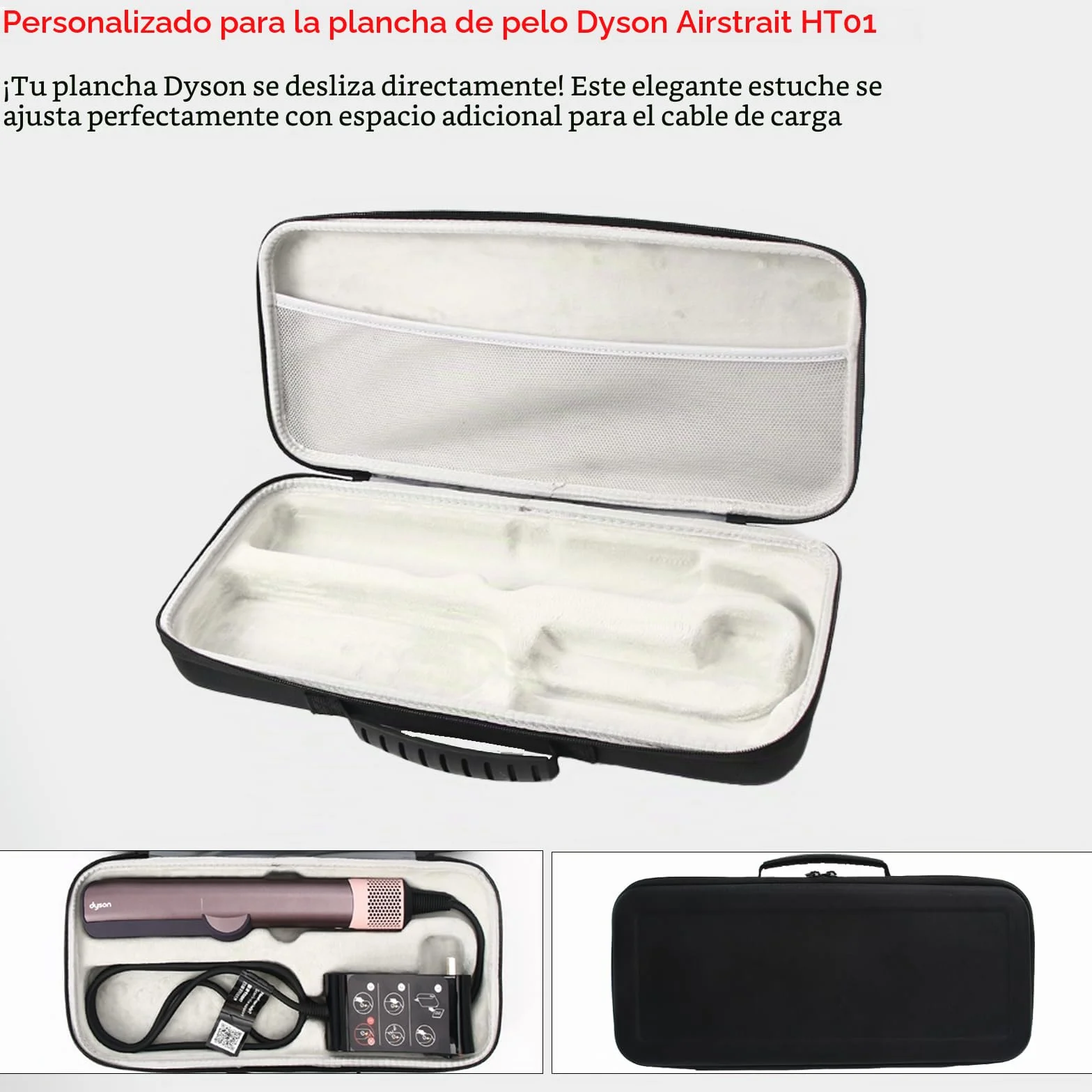 Funda rígida de viaje impermeable a prueba de golpes para Dyson Airstraight HT01, negro, M