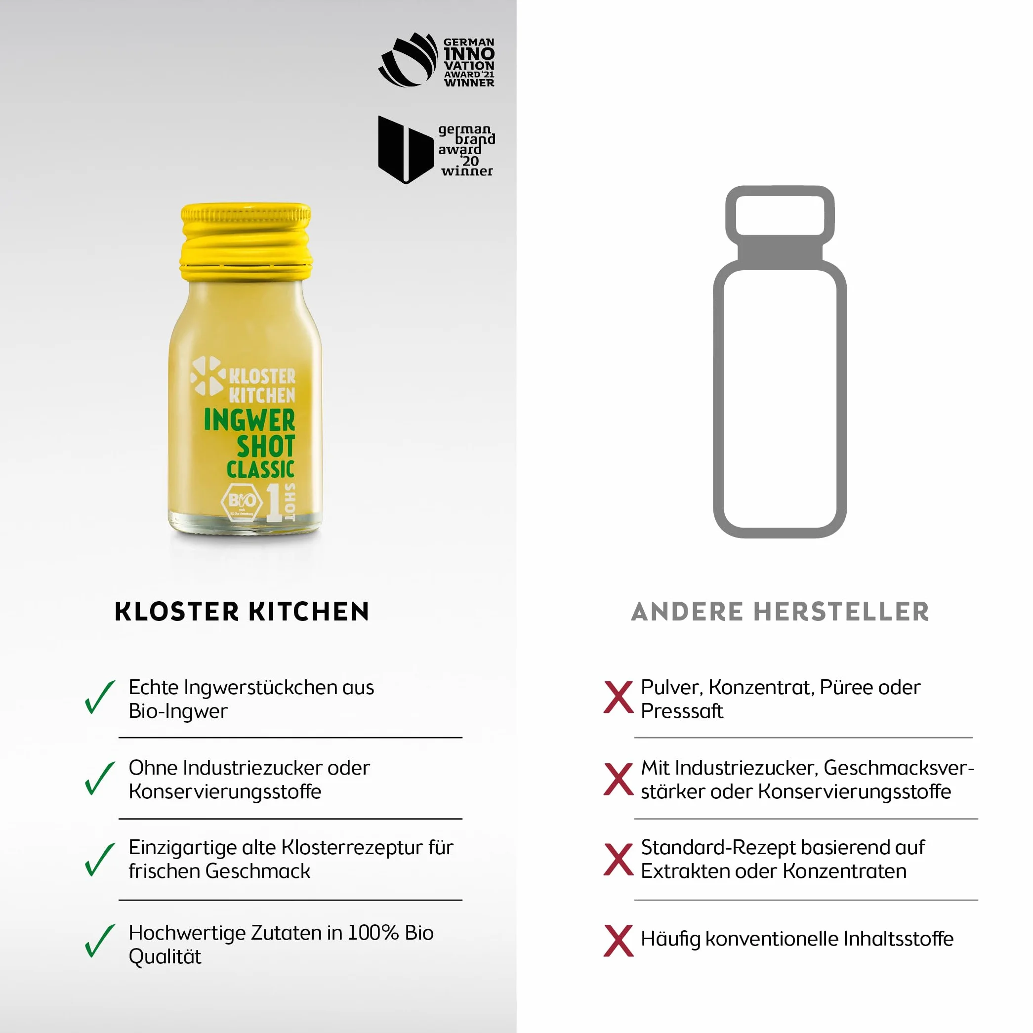Kloster Kitchen Bio Ginger Shot Classic 7 x 30 ml trozos reales de jengibre vegano