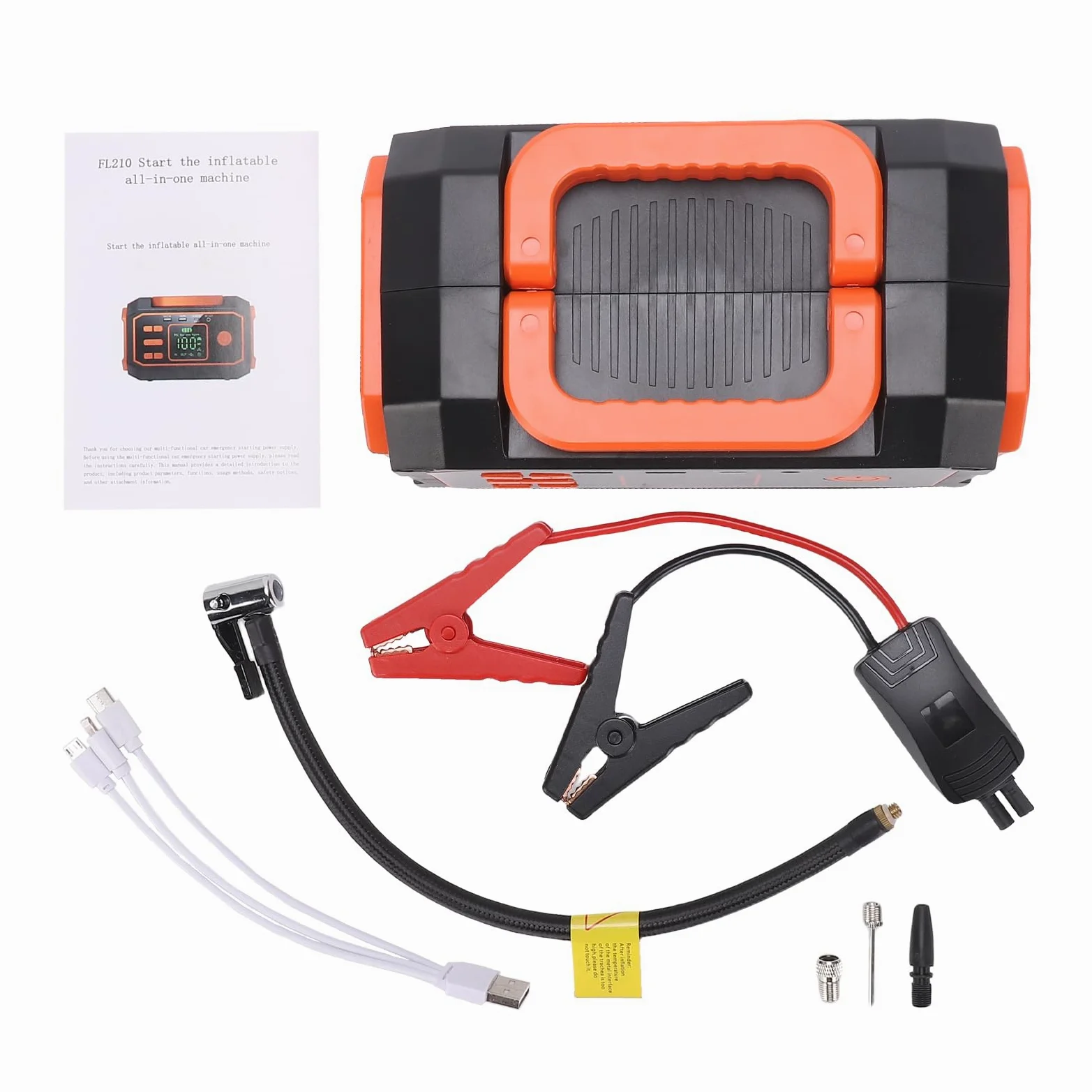 FTVOGUE Arrancador Portátil de BateríA, Compresor de Aire 10000 MAh 600 A Pico, for Arranque de Emergencia y Inflado (Orange)