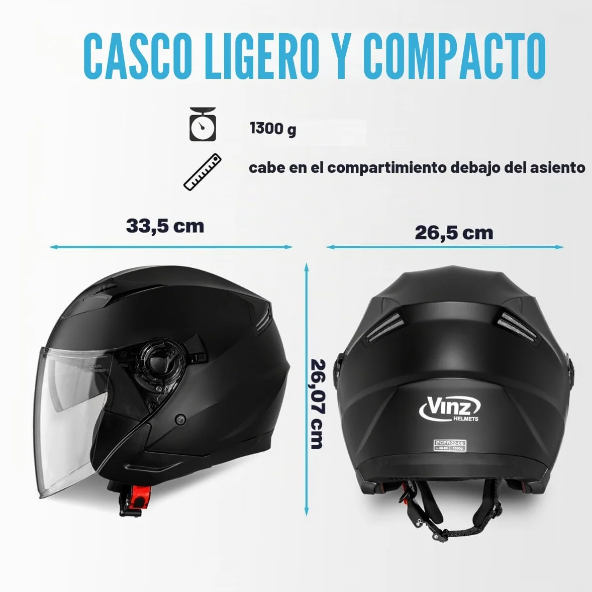 VINZ Calobra Casco Jet con Visera Solar | Casco Scooter & Moto & Ciclomotor | ECE 22.06 Homologado | En Tamaño XS - XXL | para Hombre y Mujer